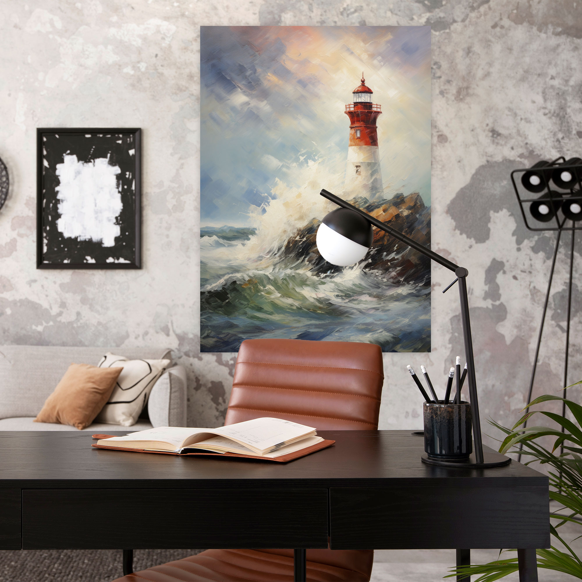 Lighthouse Canvas Print - Lighthouse, Canvas Print, Stormy Skies, Oil Painting