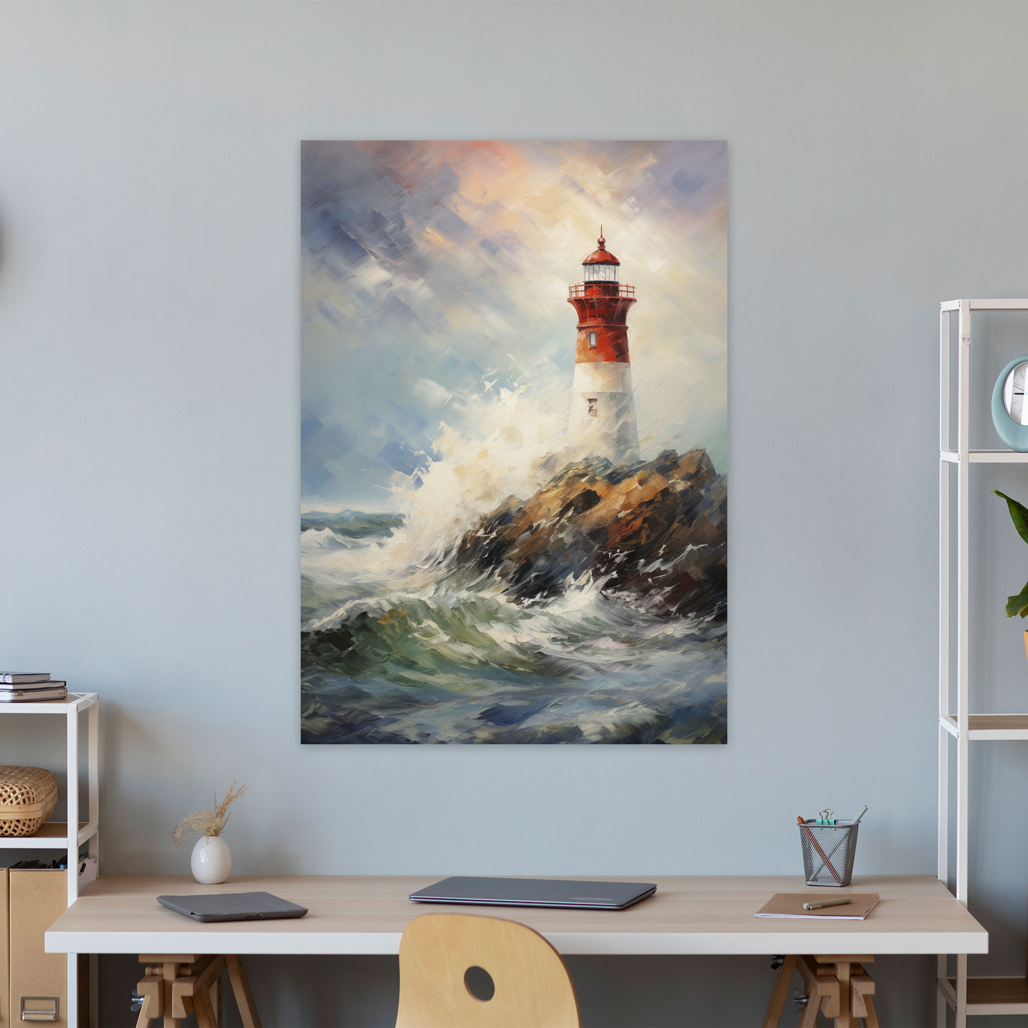 Lighthouse Canvas Print - Lighthouse, Canvas Print, Stormy Skies, Oil Painting