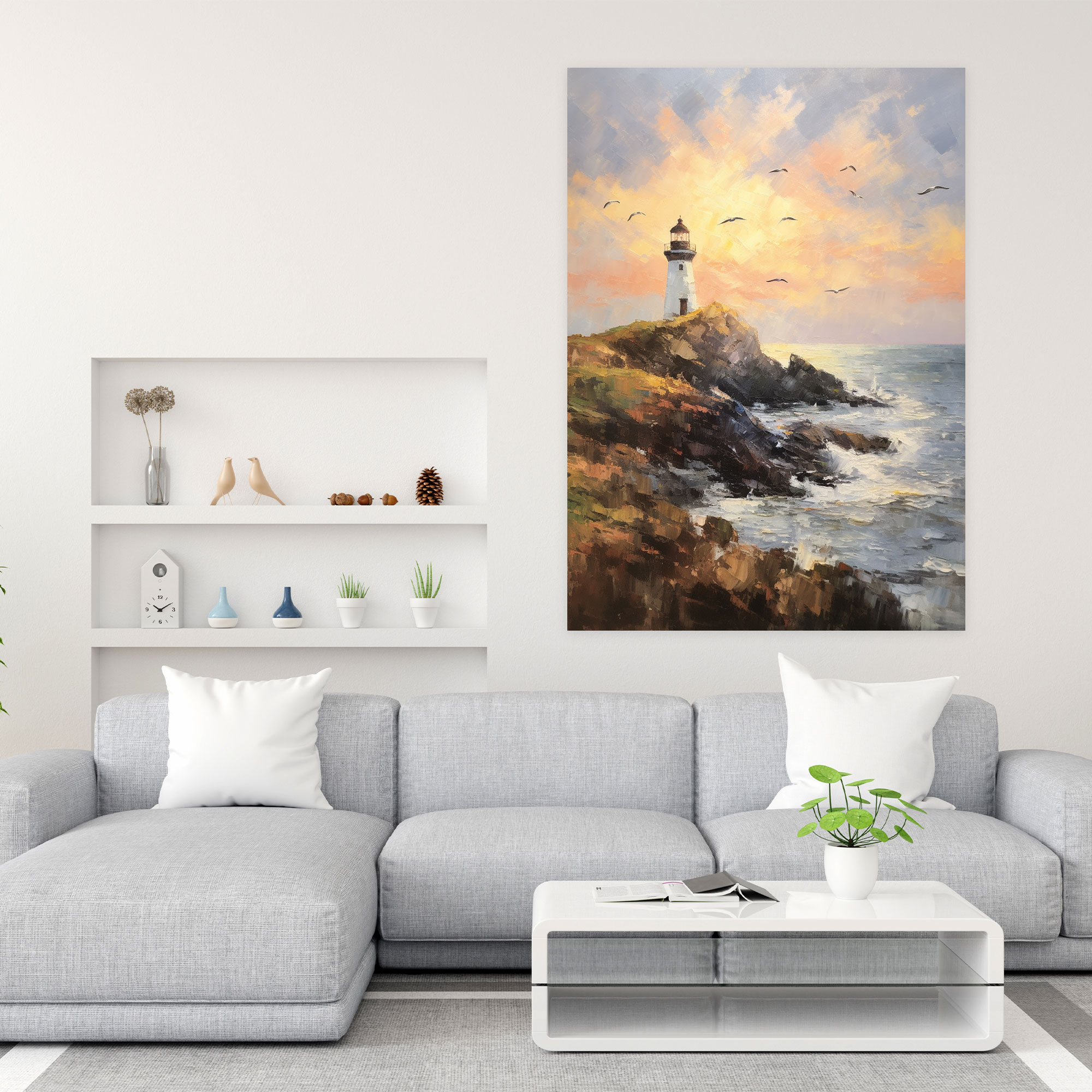 Charming Lighthouse Canvas Print - Lighthouse, Canvas Wall Art, Seascape Painting, Impressionist