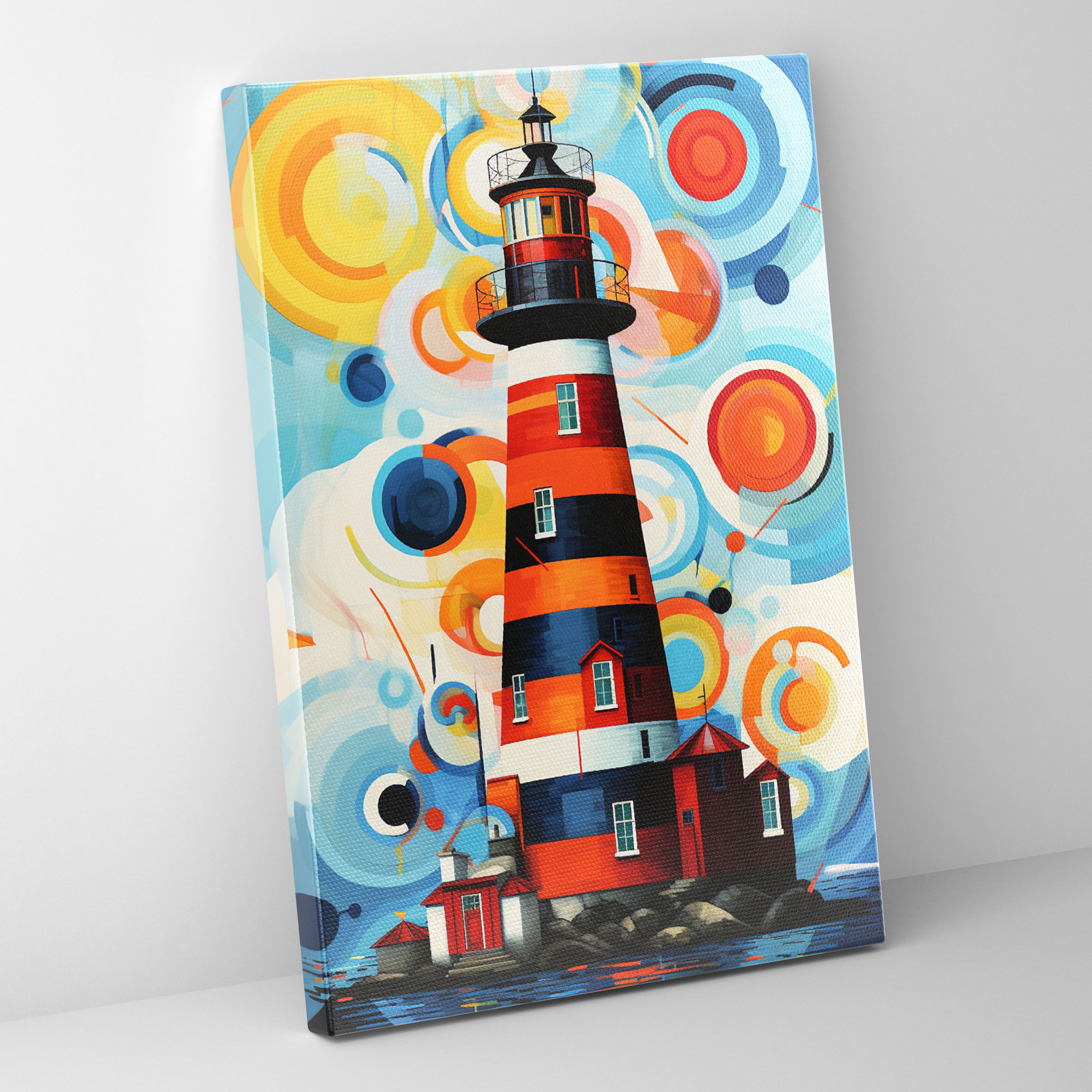 Geometrik Deniz Feneri Duvar Sanatı - Modern Yorum Soyut Sanat Eseri - Kanvas Tablo