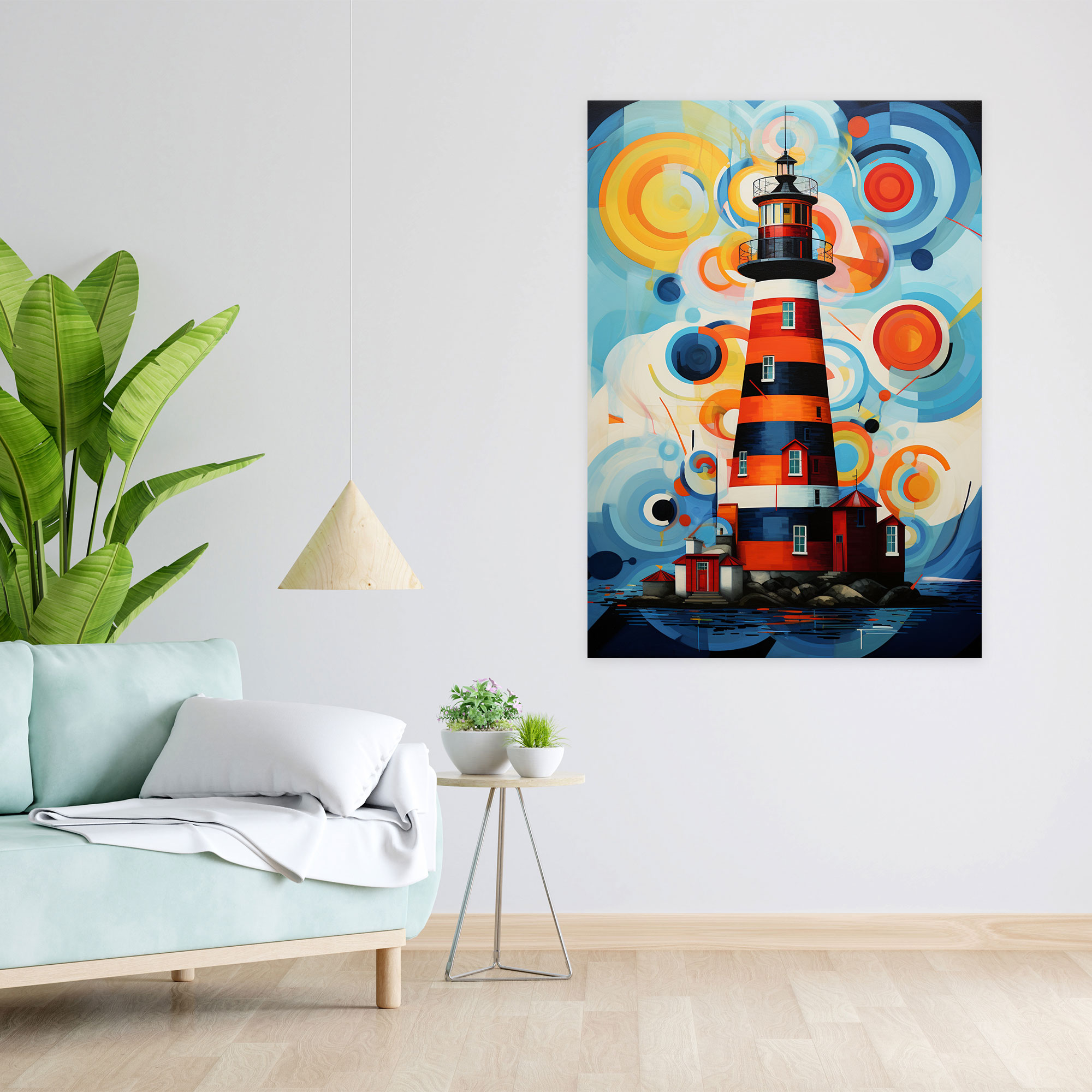 Geometrik Deniz Feneri Duvar Sanatı - Modern Yorum Soyut Sanat Eseri - Kanvas Tablo