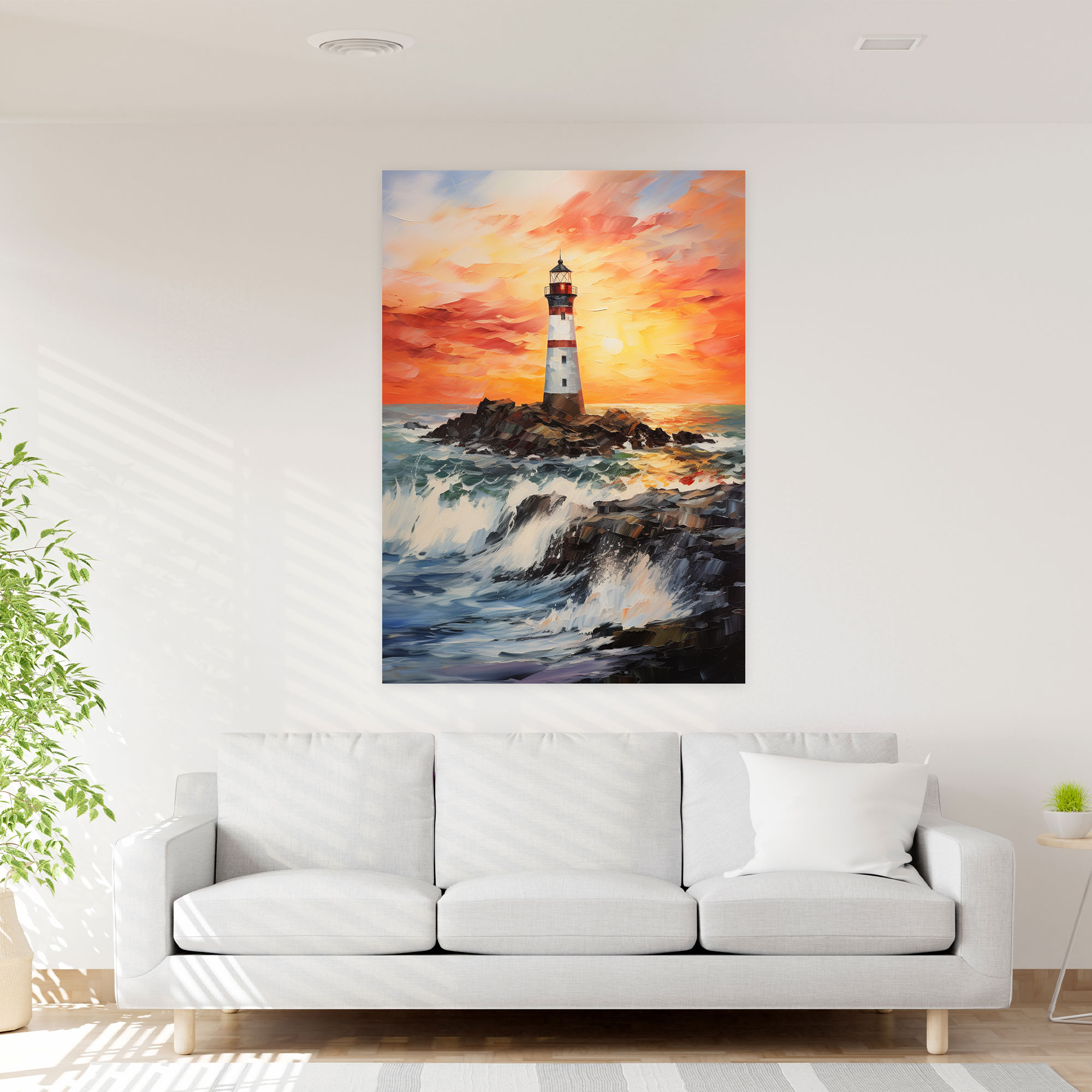 Impressionist Lighthouse Canvas Print - Lighthouse, Lighthouse, Rocky Coast, Home Decoration