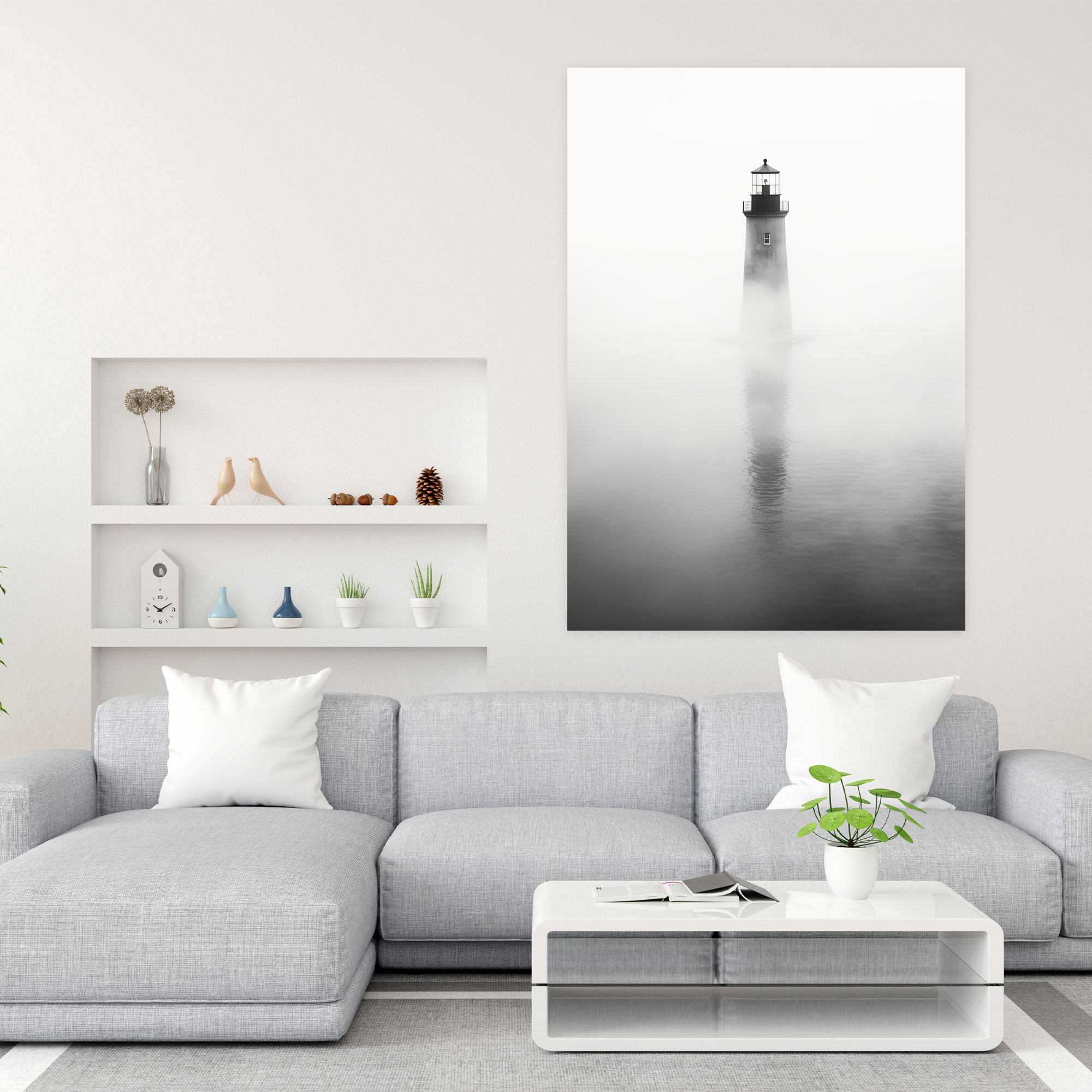 Minimalist Deniz Feneri Duvar Sanatı - Deniz Feneri Kanvas Tablo Sis