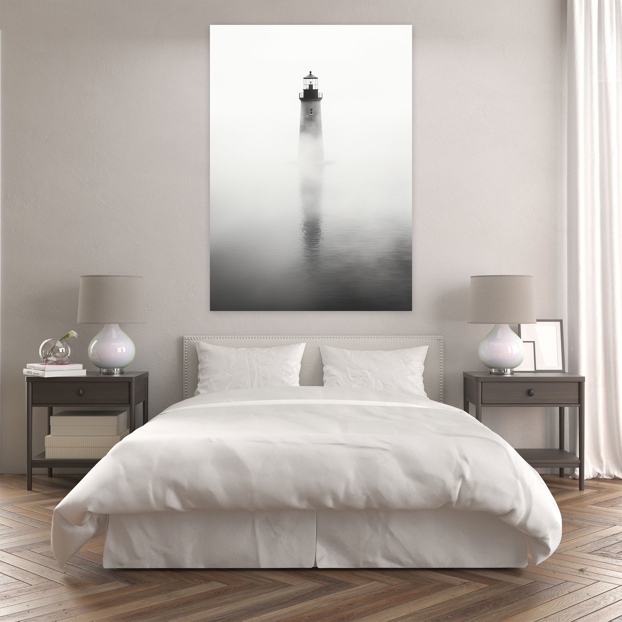 Minimalist Deniz Feneri Duvar Sanatı - Deniz Feneri Kanvas Tablo Sis