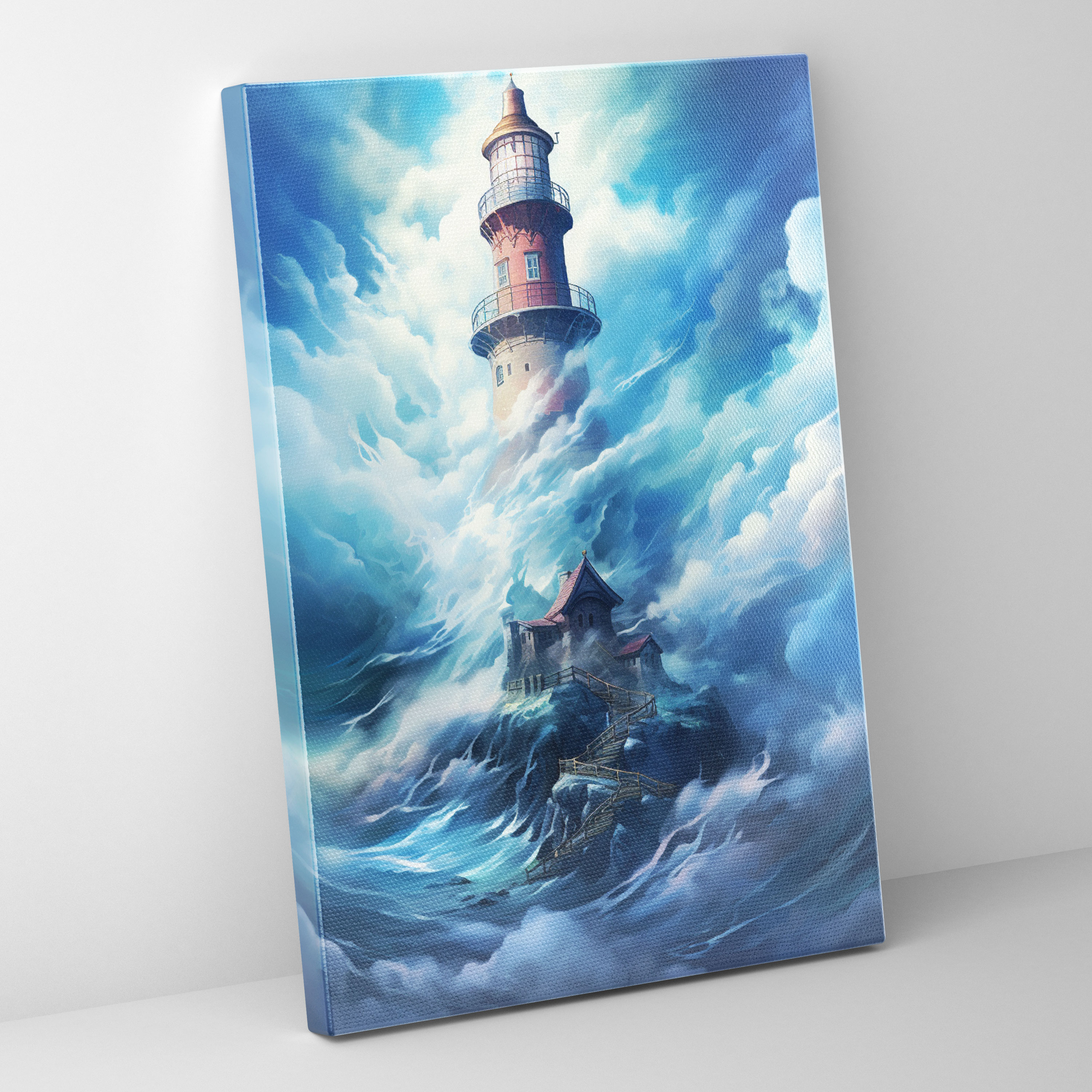 Surreal Lighthouse Wall Art - Lighthouse, Wall Art, Floating Among Clouds, Home Decoration