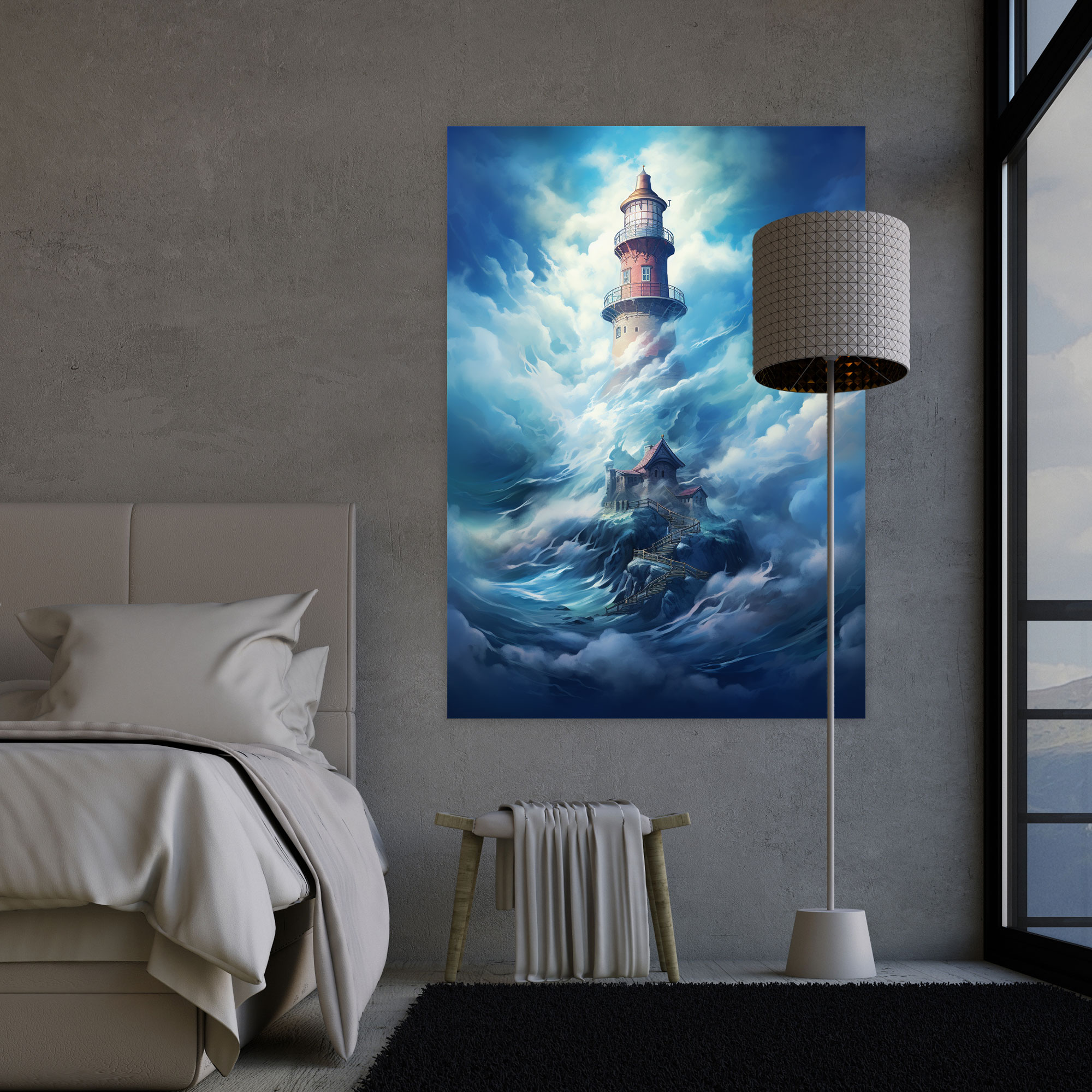 Surreal Lighthouse Wall Art - Lighthouse, Wall Art, Floating Among Clouds, Home Decoration