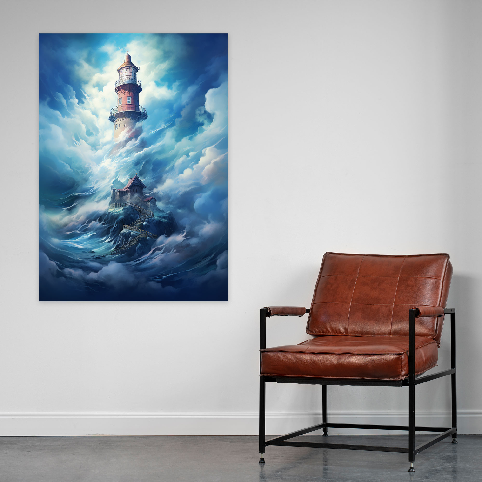 Surreal Lighthouse Wall Art - Lighthouse, Wall Art, Floating Among Clouds, Home Decoration