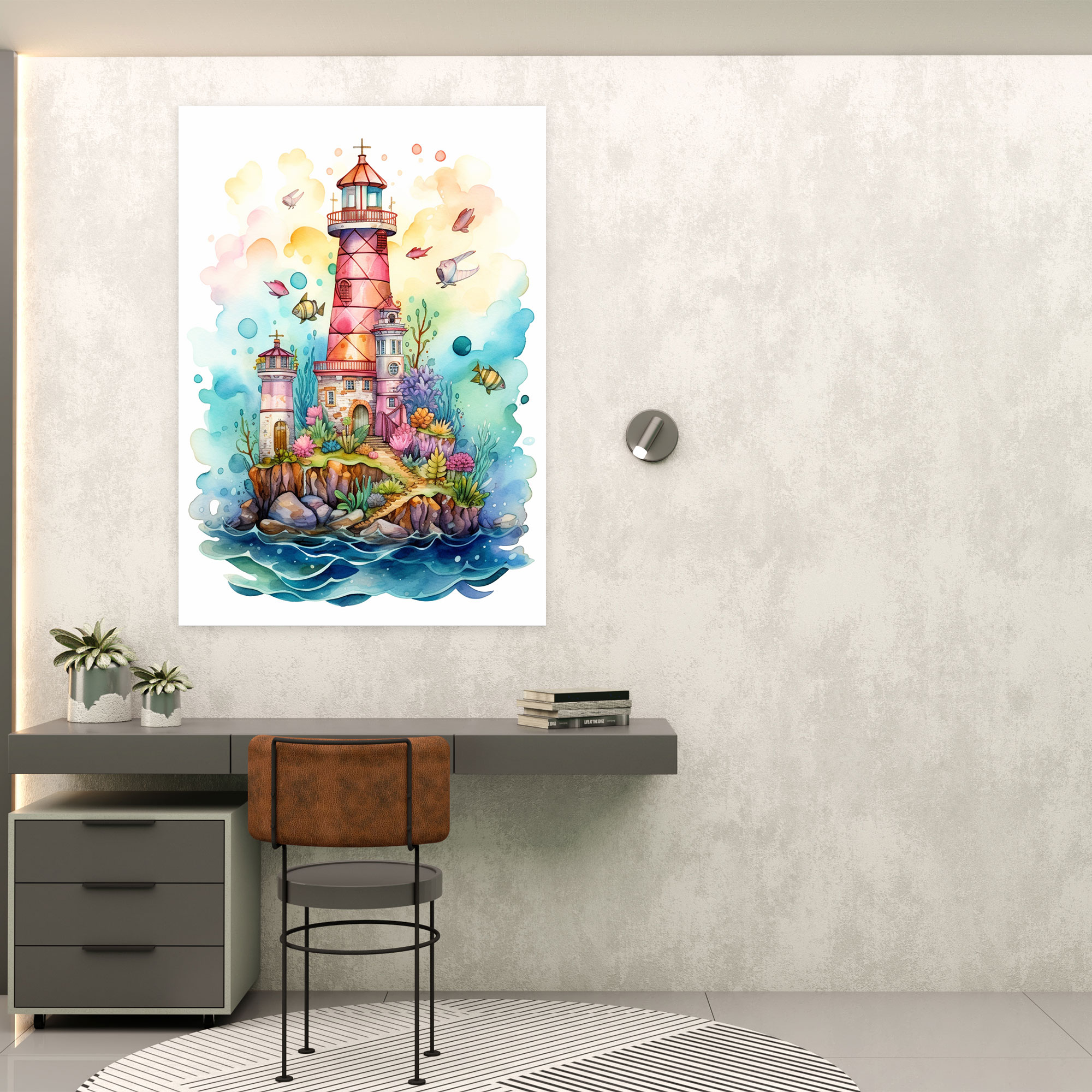 Whimsical Lighthouse Canvas Print - Lighthouse, Playful, Whimsical Watercolor Painting, Canvas Print