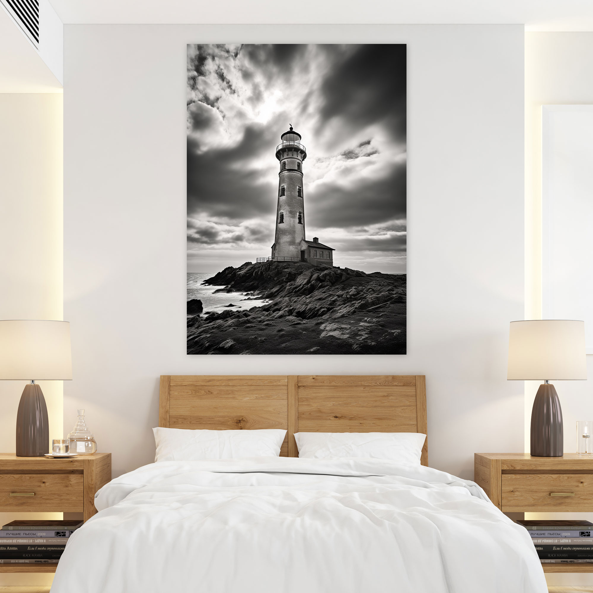 Classic Lighthouse Wall Art - Lighthouse, Wall Art, Classic Black And White Photograph, Canvas Print