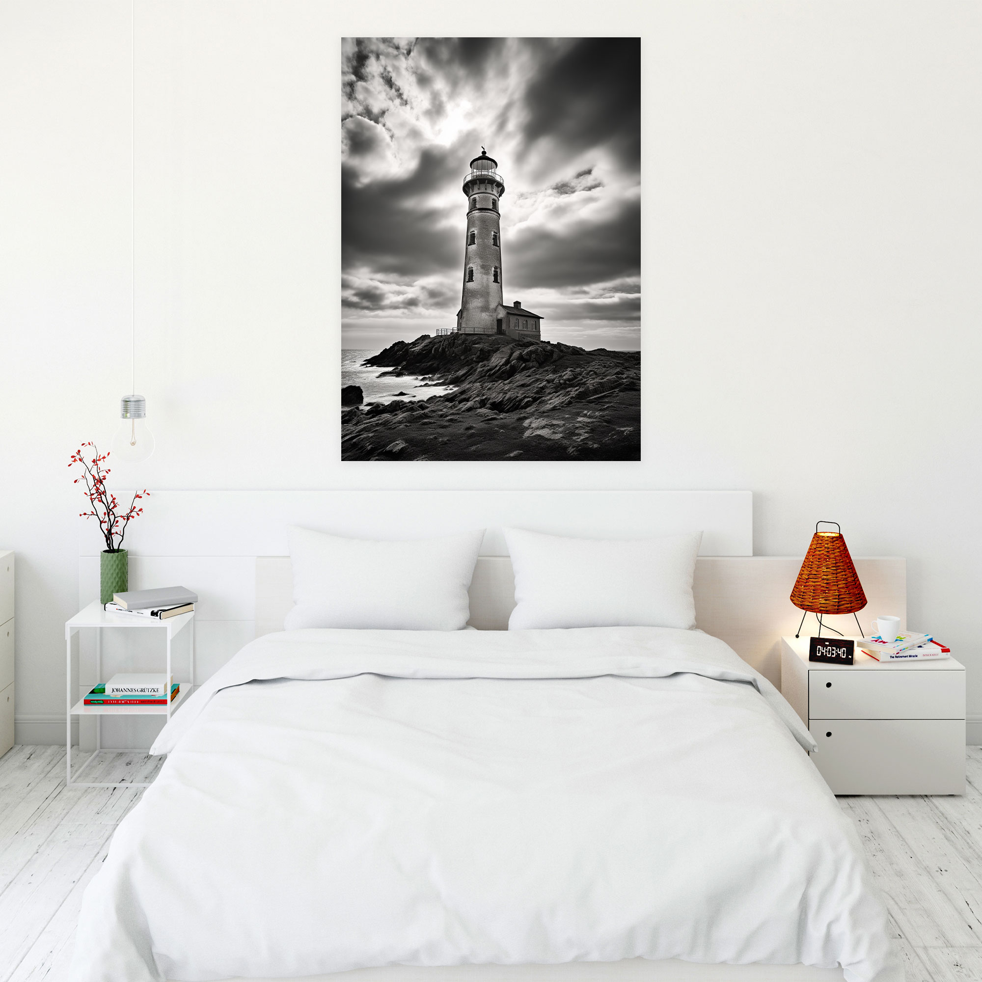 Classic Lighthouse Wall Art - Lighthouse, Wall Art, Classic Black And White Photograph, Canvas Print