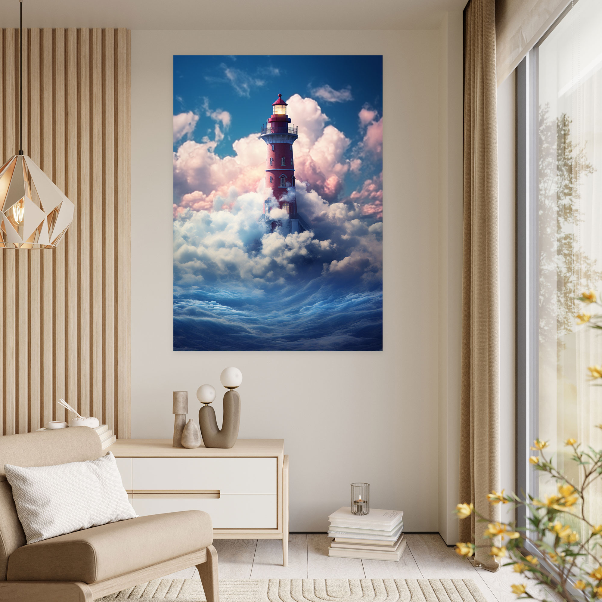 Deniz Feneri Duvar Dekorasyonu - Ev Dekorasyonu Sürreal Dijital Sanat Kanvas Tablo