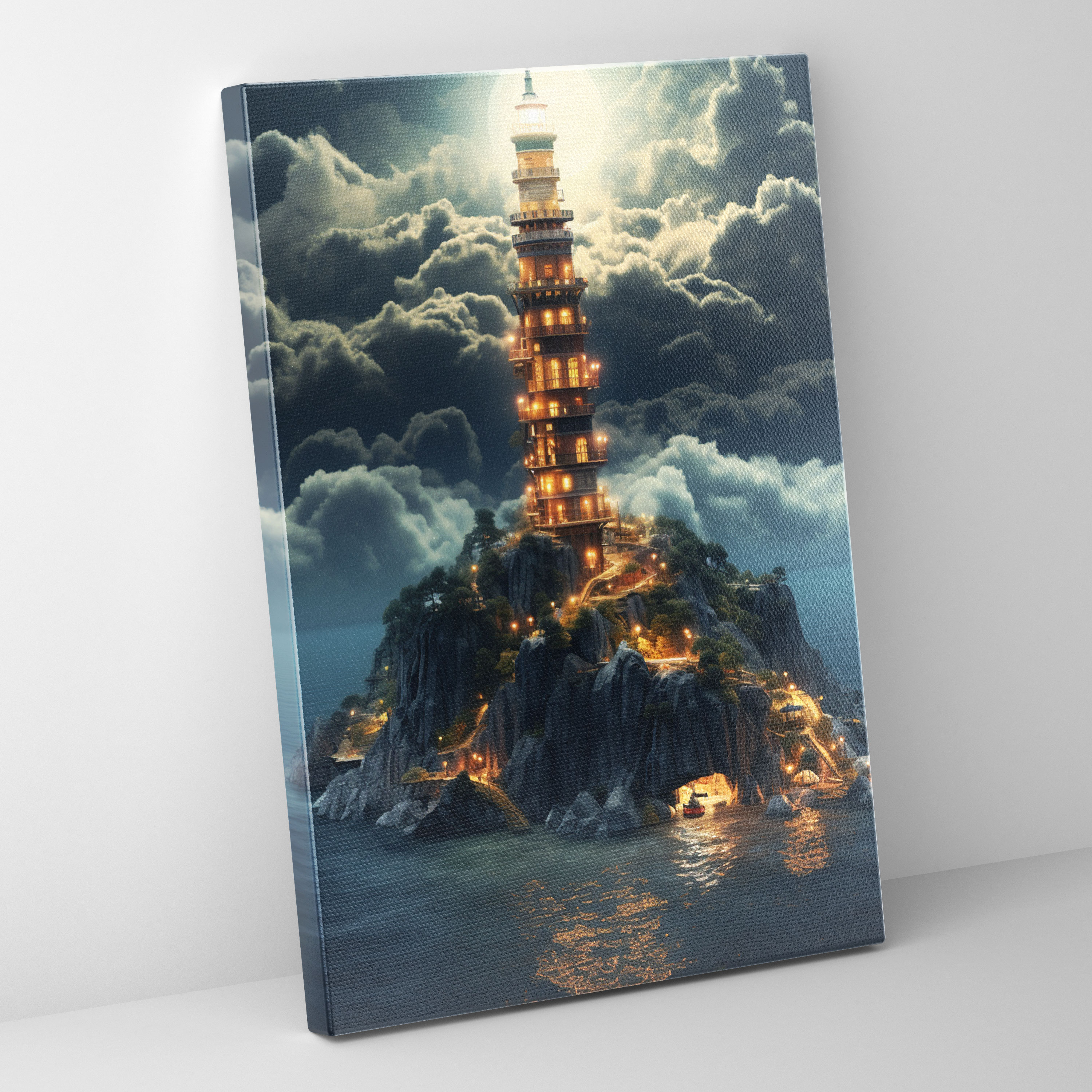 Lighthouse Wall Decoration - Lighthouse, Futuristic Cityscape, Unique Design, Wall Art