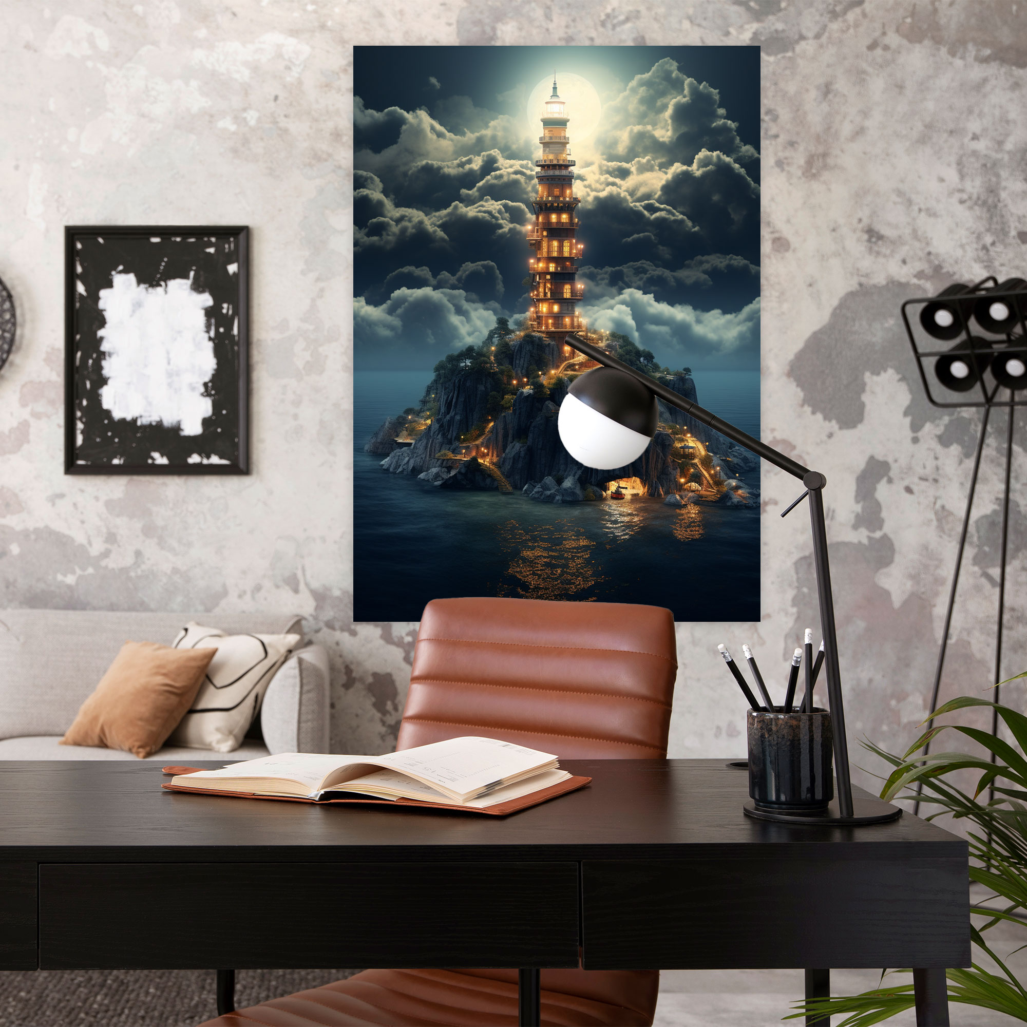 Lighthouse Wall Decoration - Lighthouse, Futuristic Cityscape, Unique Design, Wall Art