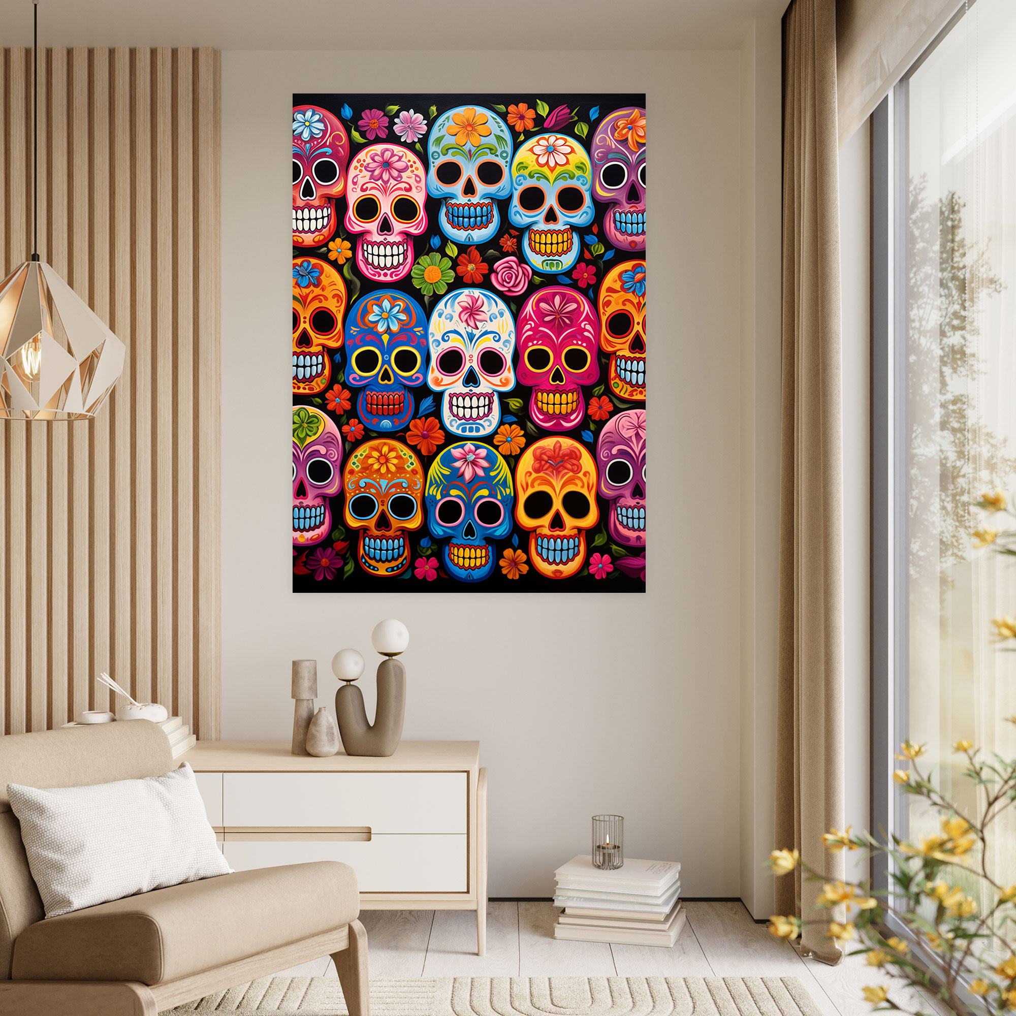 Los Muertos Sugar Skull Canvas Print - Los Muertos, Canvas Wall Art, Sugar Skulls, Vibrant Colors