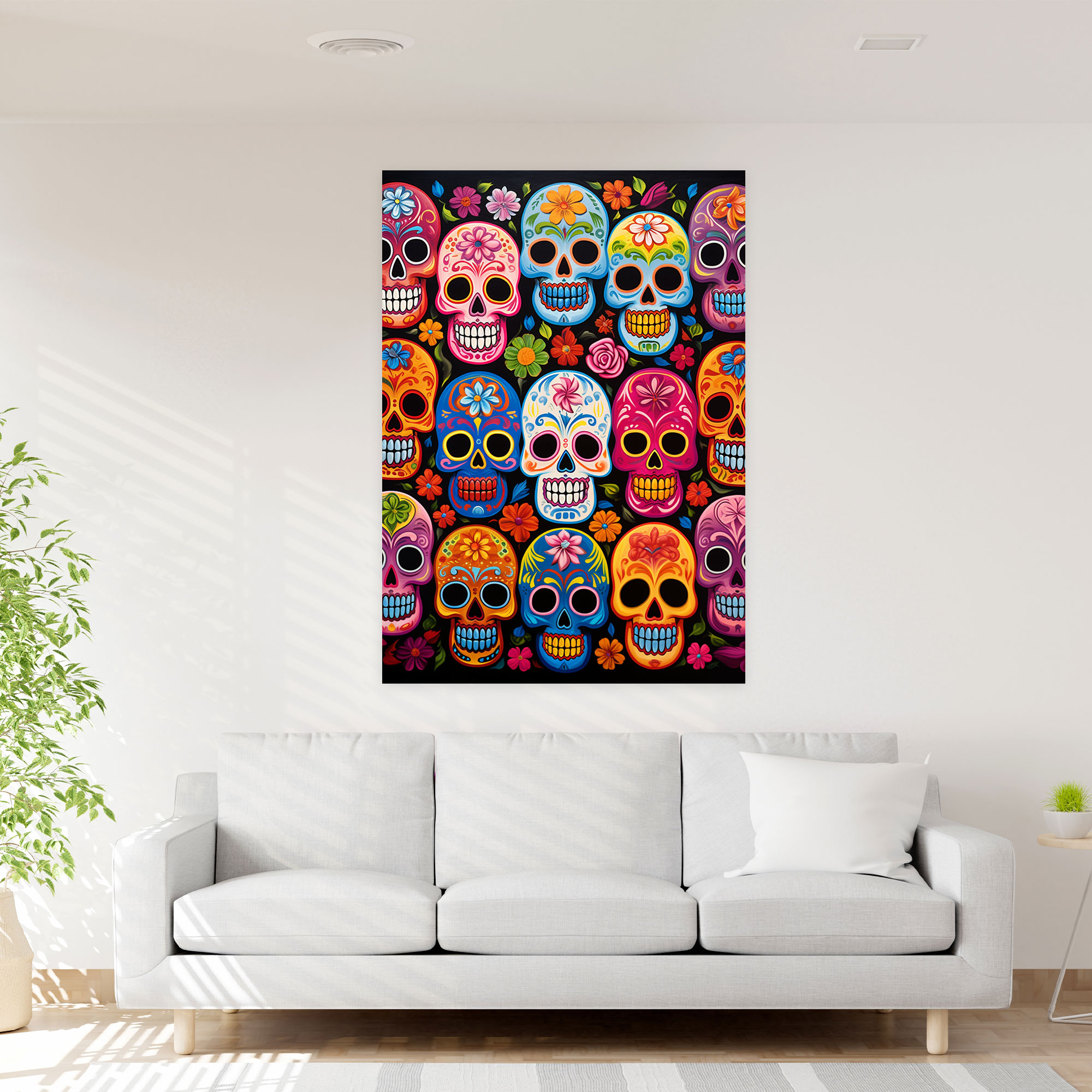 Los Muertos Sugar Skull Canvas Print - Los Muertos, Canvas Wall Art, Sugar Skulls, Vibrant Colors