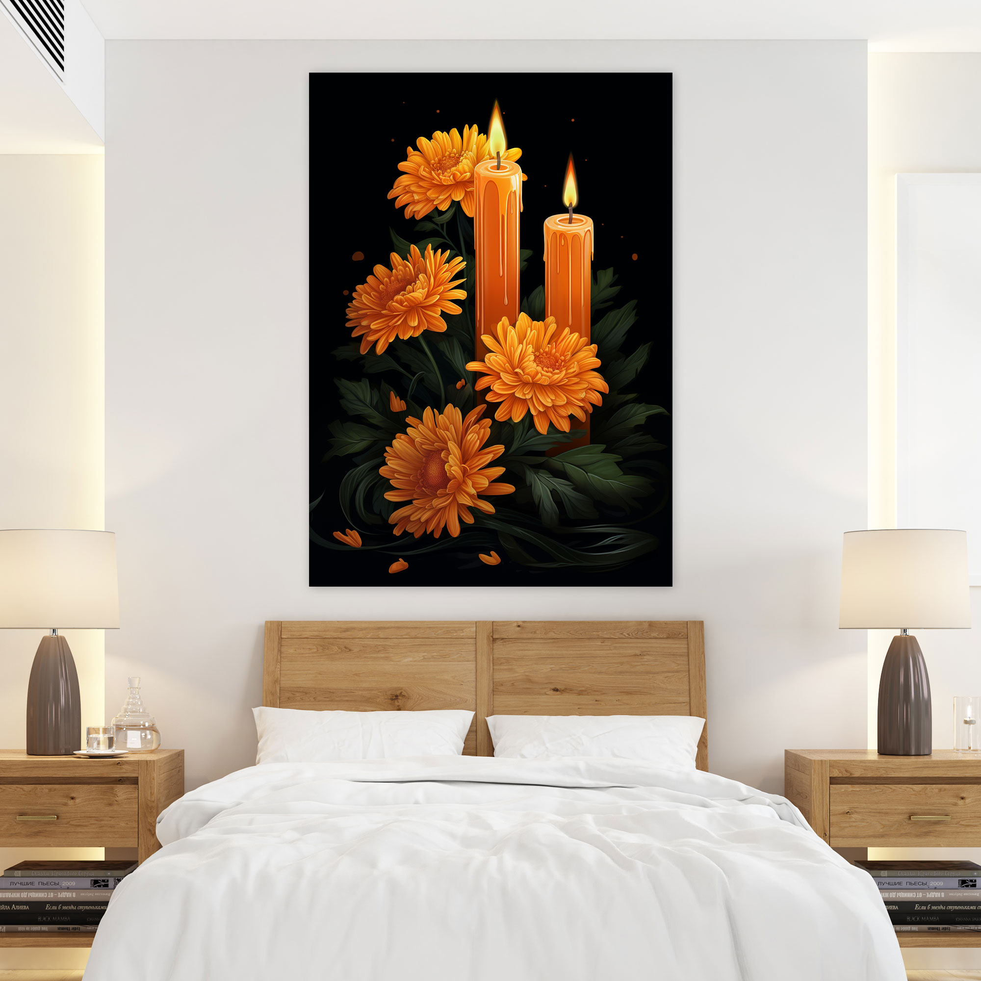 Los Muertos Marigold Remembrance Canvas Print - Los Muertos, Candles, Marigold Flowers, Remembrance