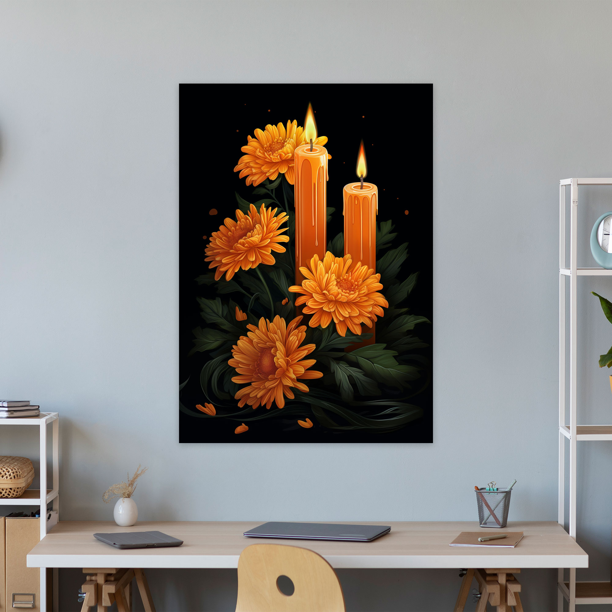Los Muertos Marigold Remembrance Canvas Print - Los Muertos, Candles, Marigold Flowers, Remembrance