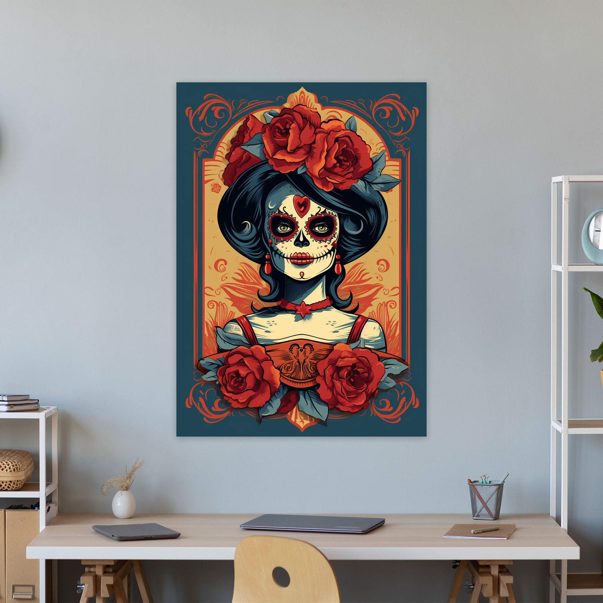 Los Muertos Retro Catrina Wall Art - Los Muertos, Canvas Wall Art, Retro Poster, Canvas Print