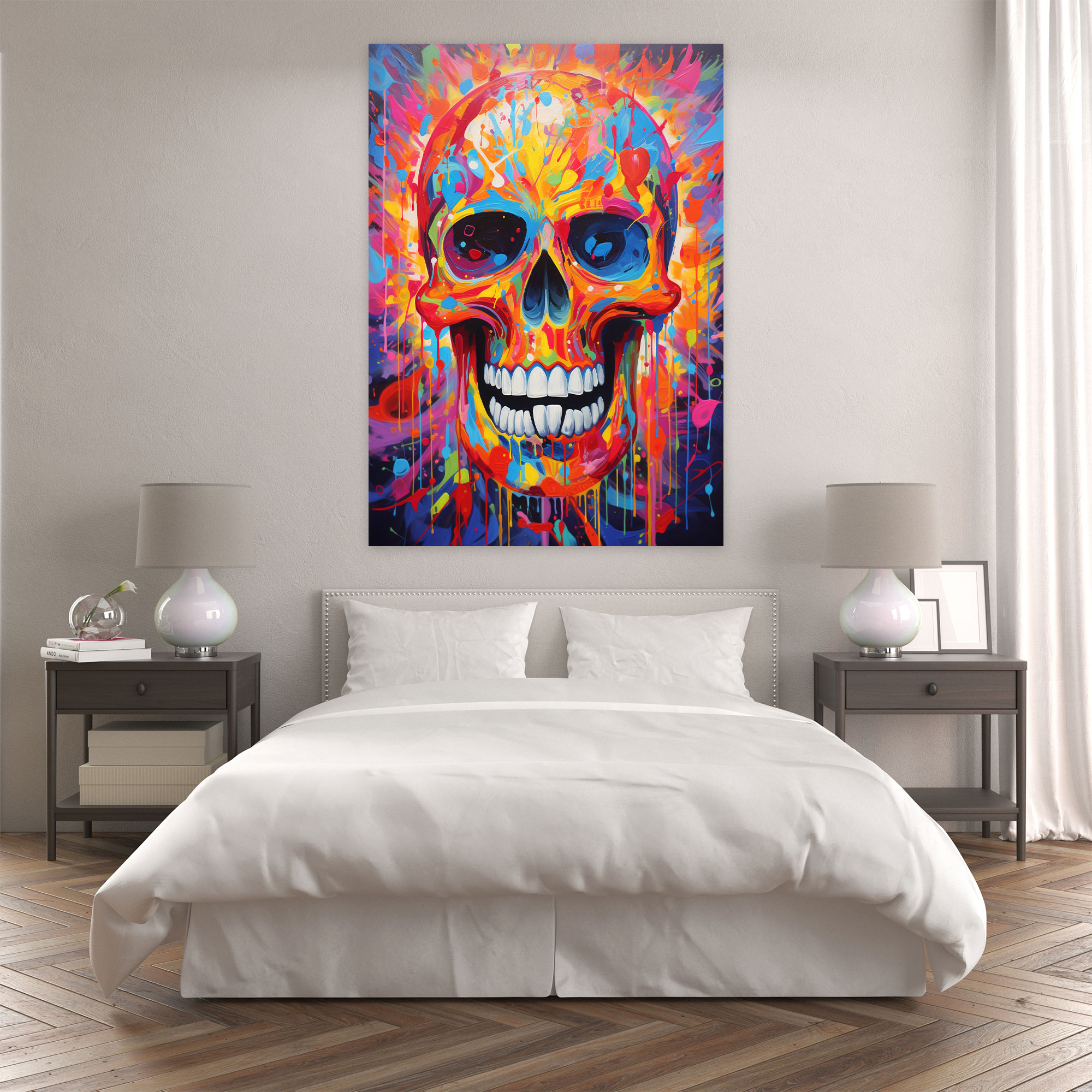 Los Muertos Energy Skull Canvas Print - Los Muertos, Canvas Wall Art, Skull Shape, Wall Decoration