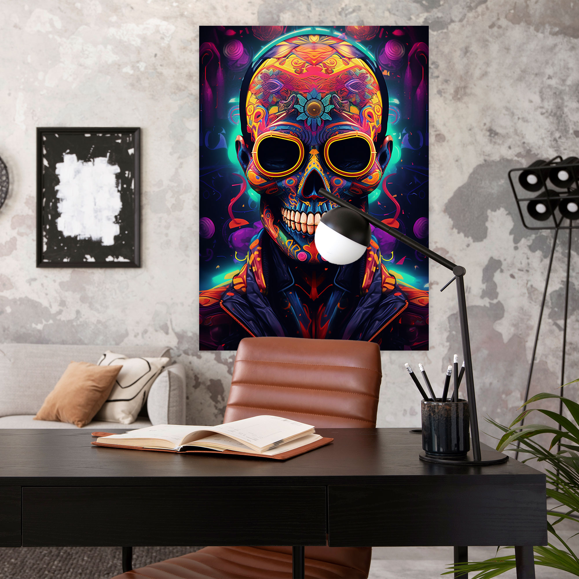 Los Muertos Futuristic Festivities Canvas Print - Los Muertos, Geometric Patterns, Futuristic Interpretation, Home Decoration