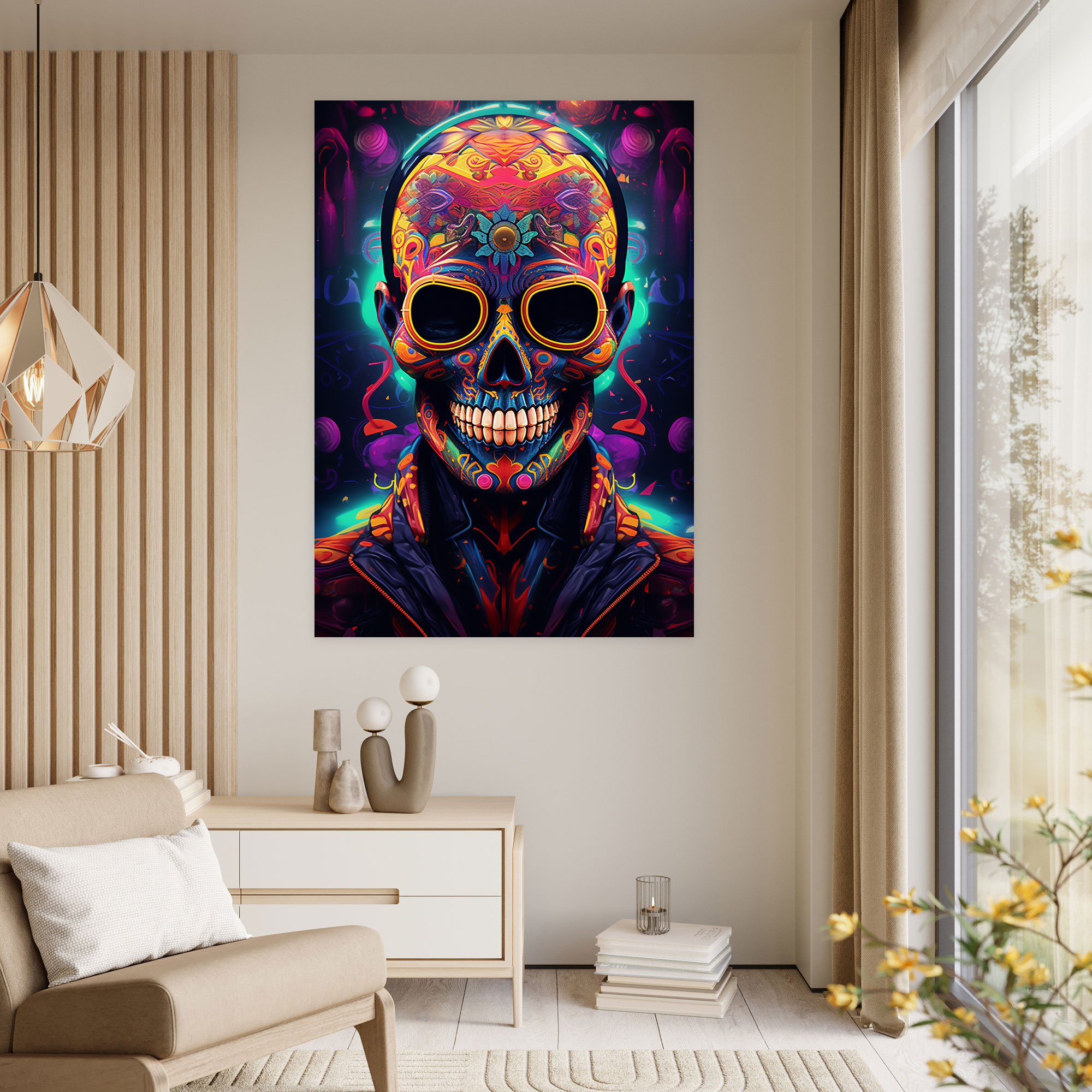 Los Muertos Futuristic Festivities Canvas Print - Los Muertos, Geometric Patterns, Futuristic Interpretation, Home Decoration