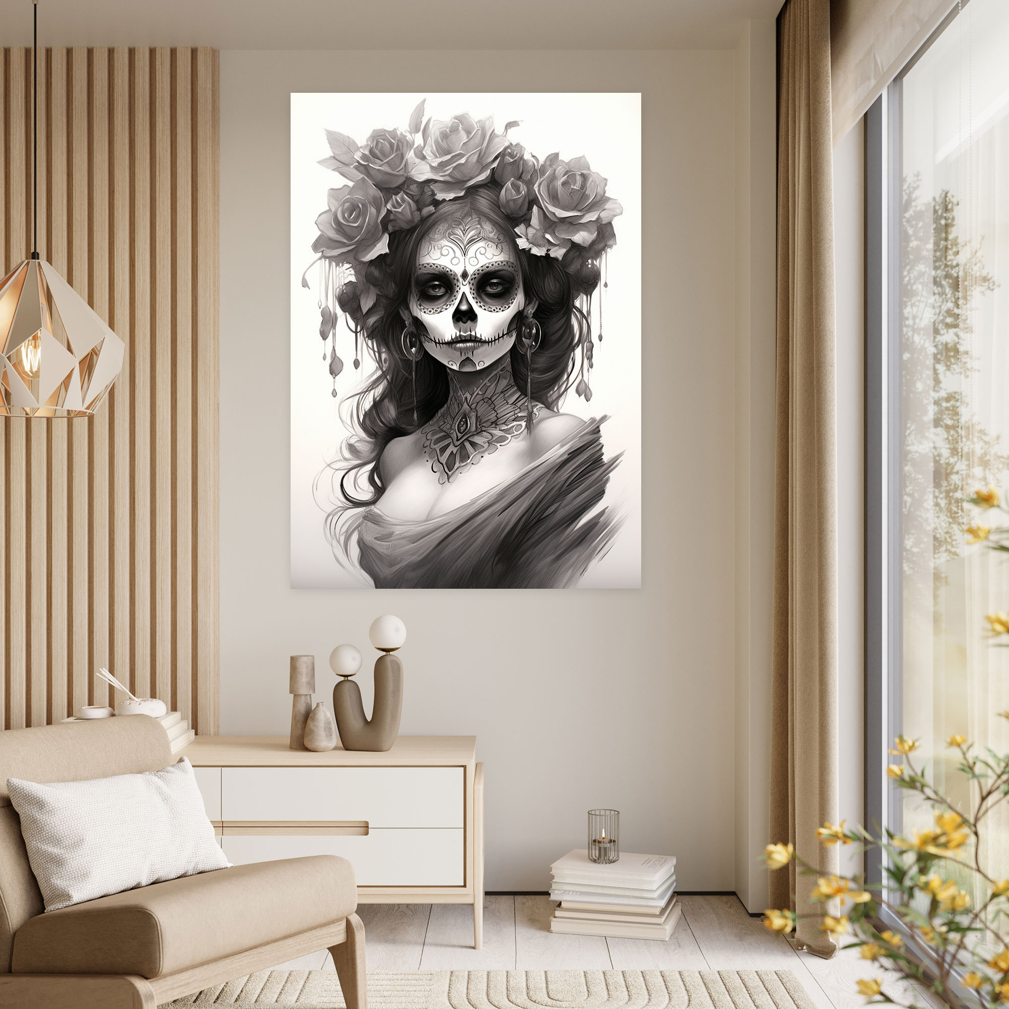 Los Muertos Wall Decoration - Los Muertos, Charcoal Sketch, La Catrina, Canvas
