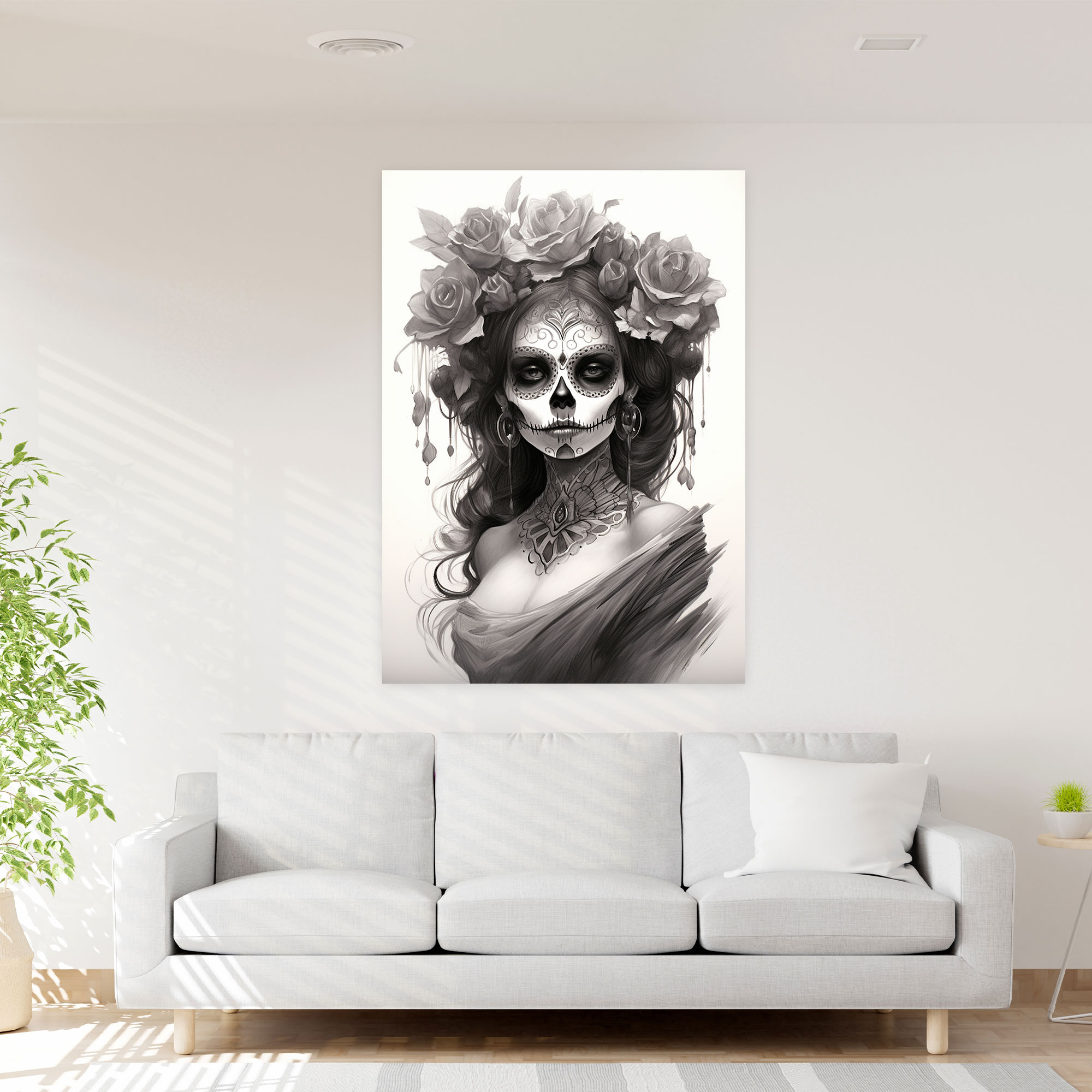 Los Muertos Wall Decoration - Los Muertos, Charcoal Sketch, La Catrina, Canvas