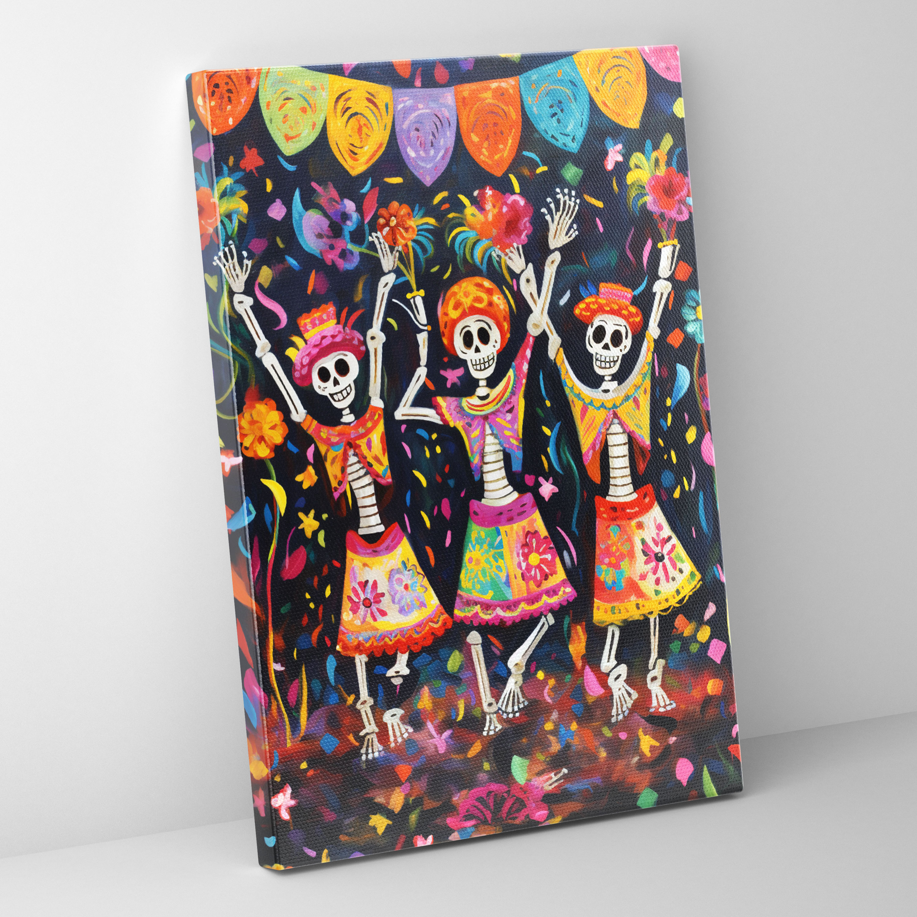 Los Muertos Duvar Sanatı - Canlı Enerji ve Renkler Papel Picado Deseni Kanvas Tablo Sanatı
