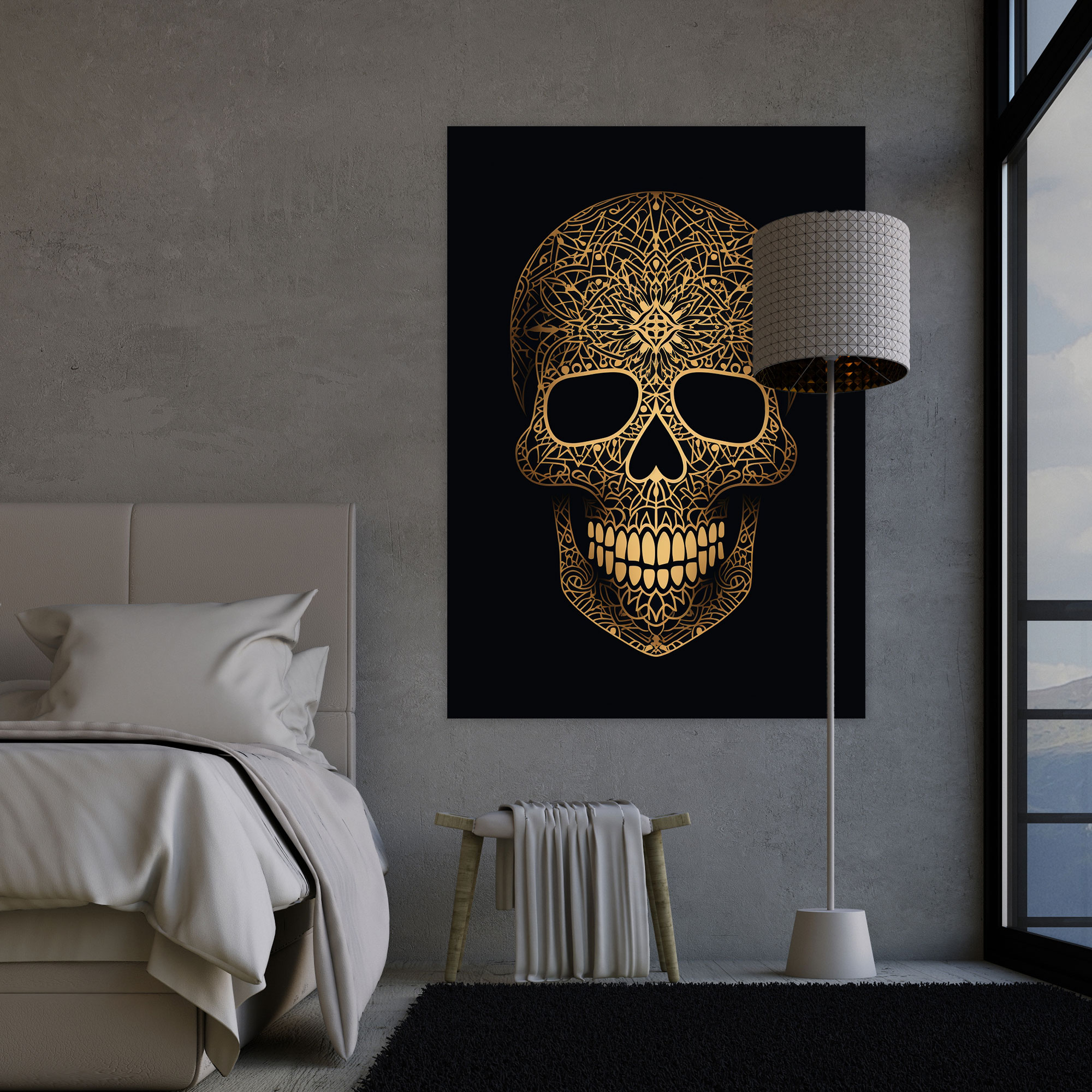 Los Muertos Duvar Sanatı - Kafatası Geometrik Desenler Duvar Dekorasyonu
