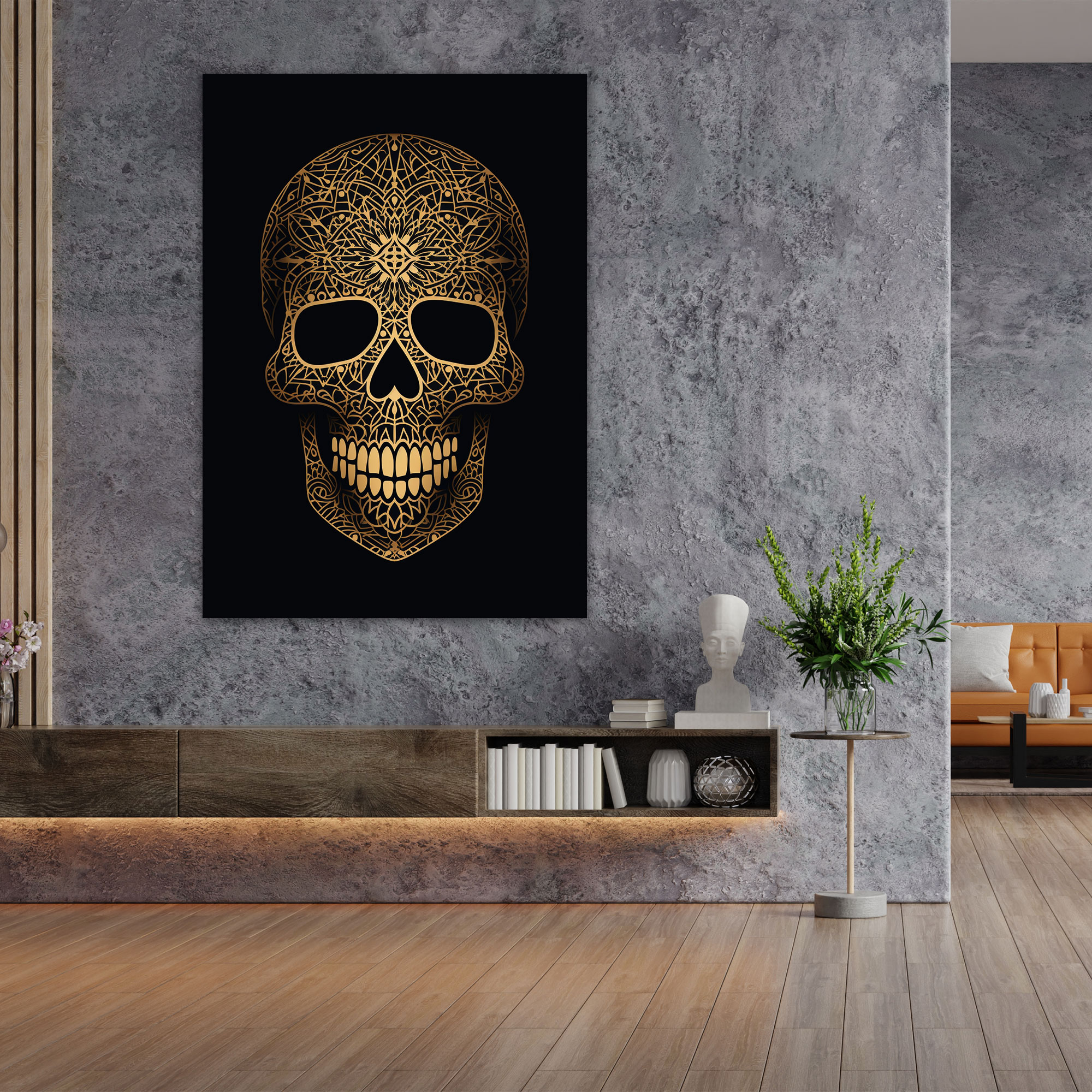 Los Muertos Duvar Sanatı - Kafatası Geometrik Desenler Duvar Dekorasyonu