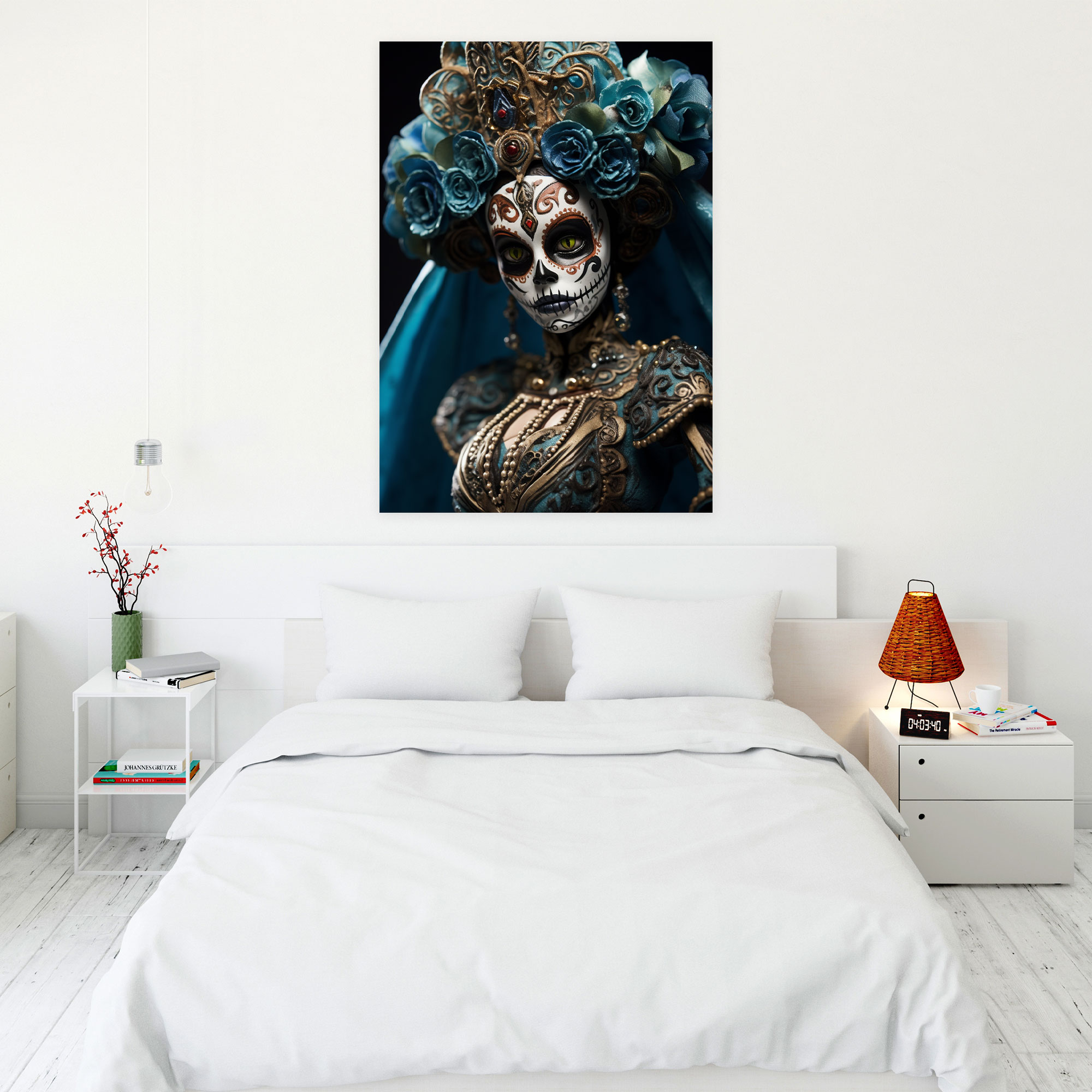 Catrina Kanvas Tablo - Los Muertos Detaylı Mücevherler Duvar Sanatı Meksika Kültürü
