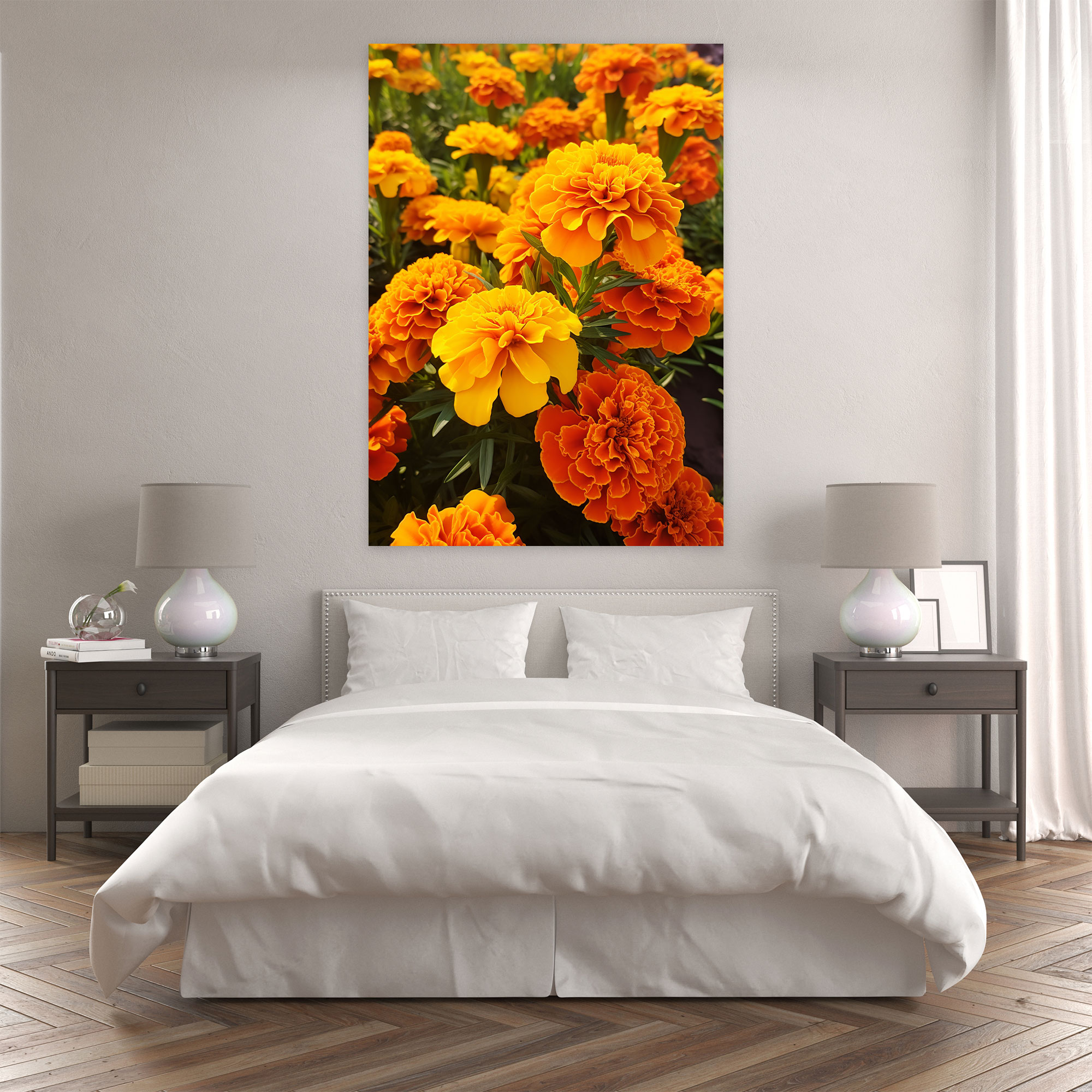 Marigold Canvas Print - Los Muertos, Home Decoration, Vibrant Marigold Flowers, Los Muertos