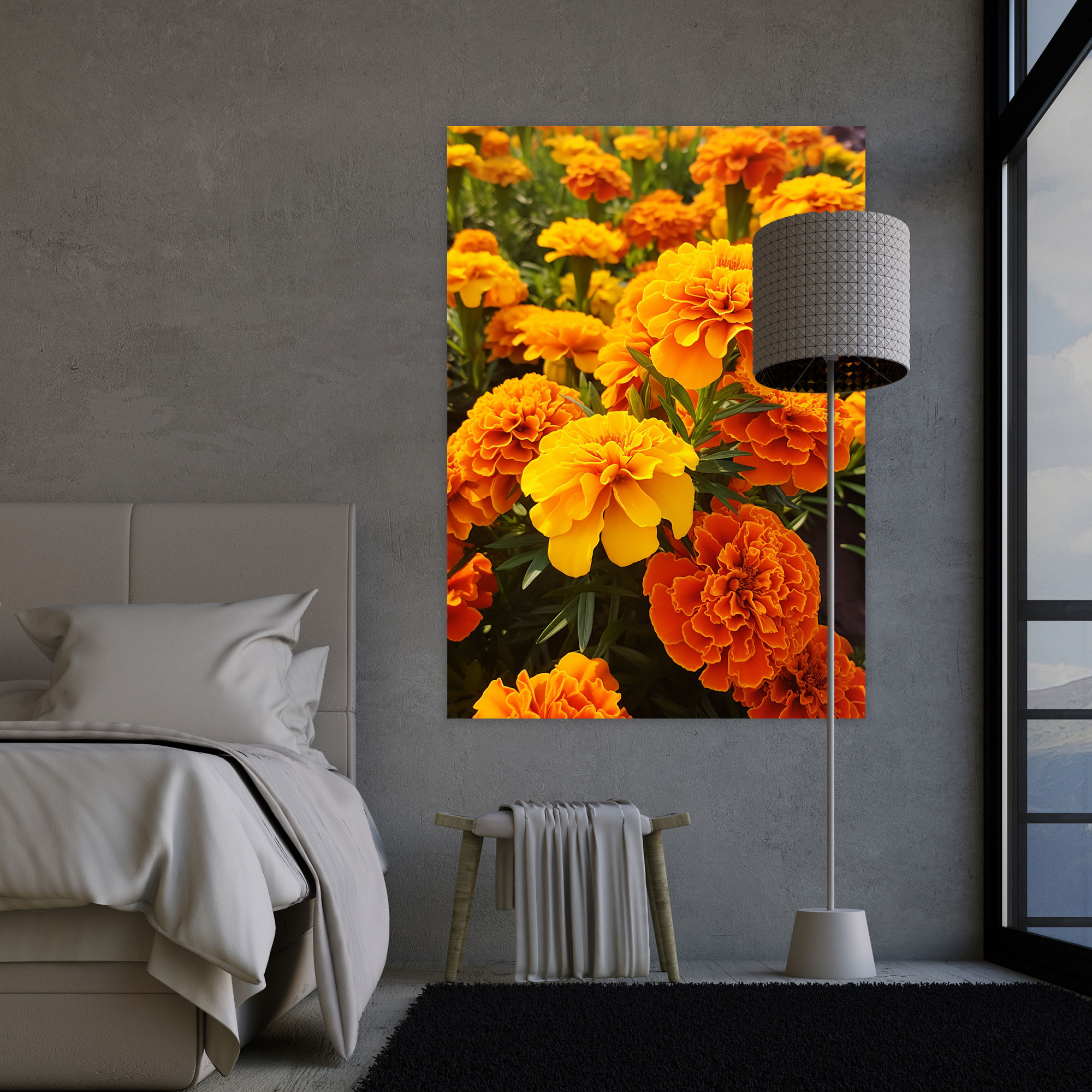 Marigold Canvas Print - Los Muertos, Home Decoration, Vibrant Marigold Flowers, Los Muertos