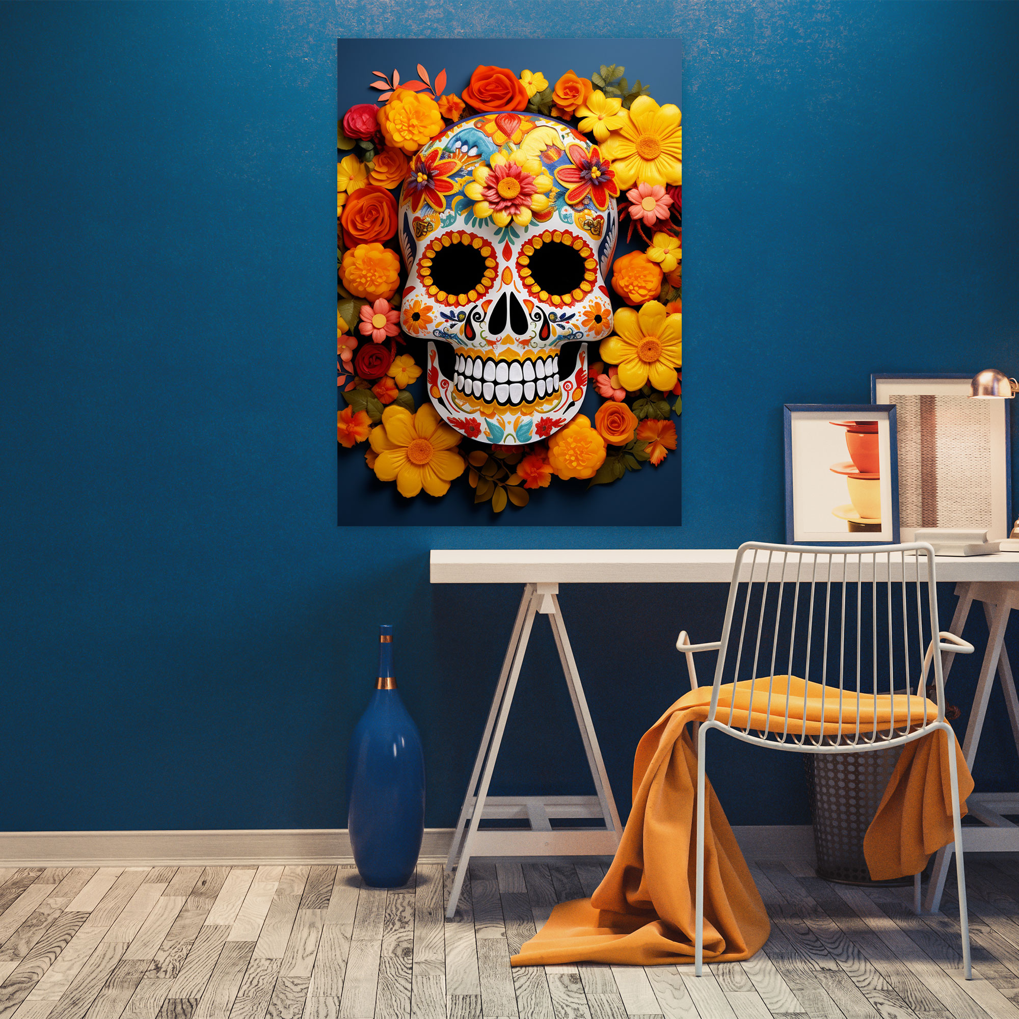 Los Muertos Canvas Print - Los Muertos, Marigold Flowers, Wall Decoration, Mexican Folk Art