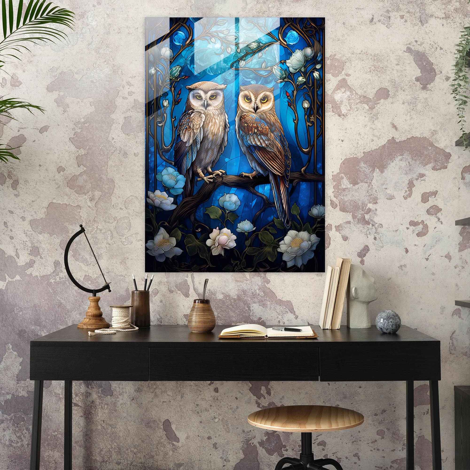 Mystical Owl Glass Print - Los Muertos, Glass Wall Art, Los Muertos, Home Decoration