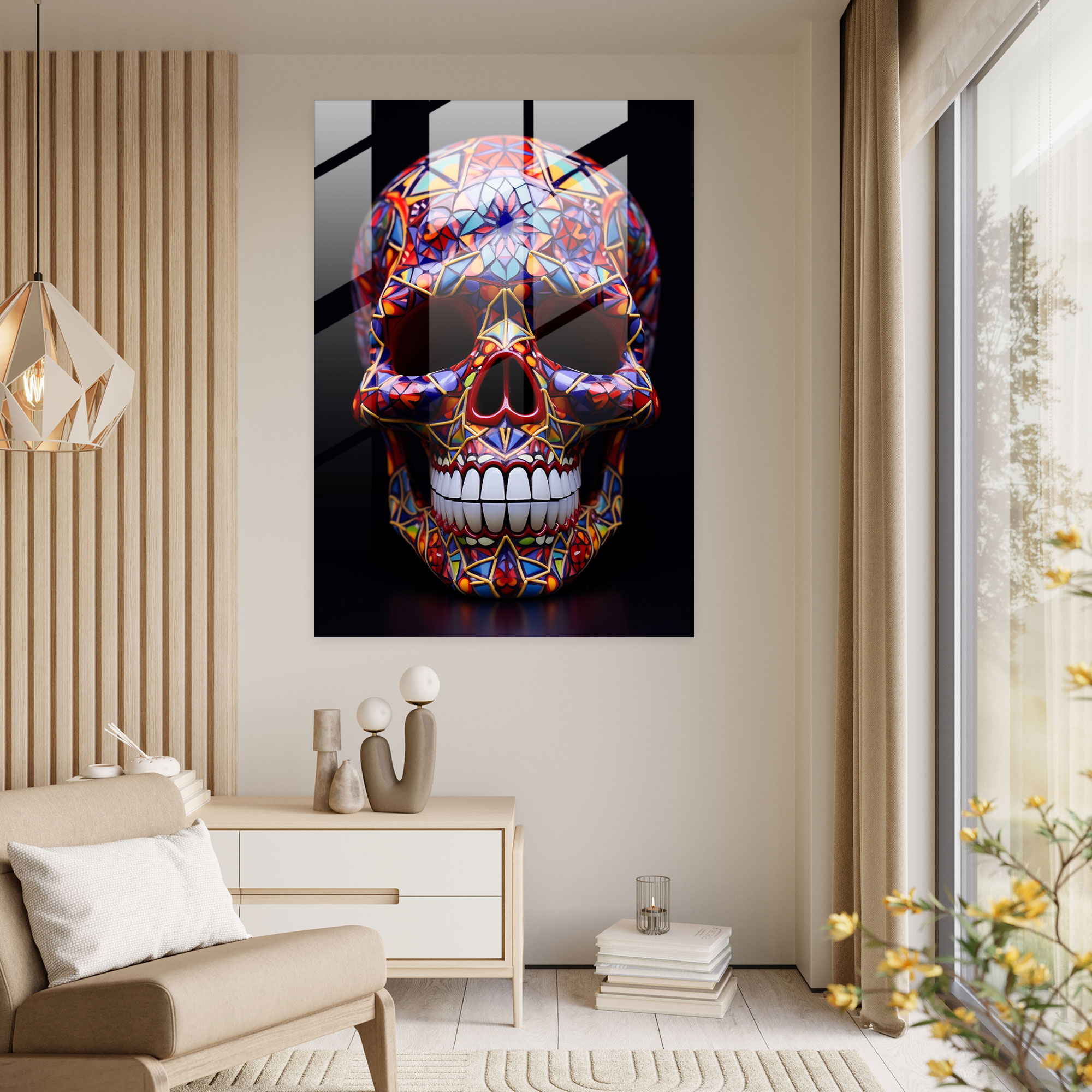 Symmetrical Calavera Glass Print - Los Muertos, Glass Wall Art, Los Muertos, Wall Decoration