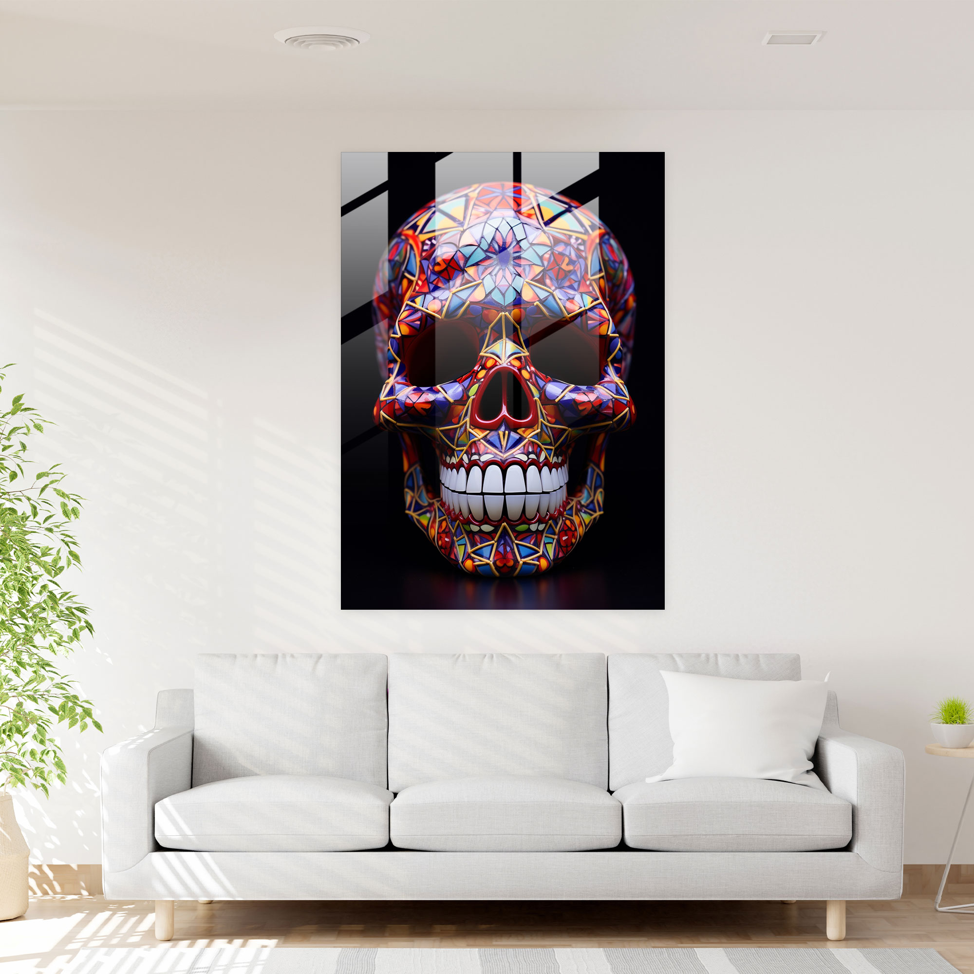 Symmetrical Calavera Glass Print - Los Muertos, Glass Wall Art, Los Muertos, Wall Decoration