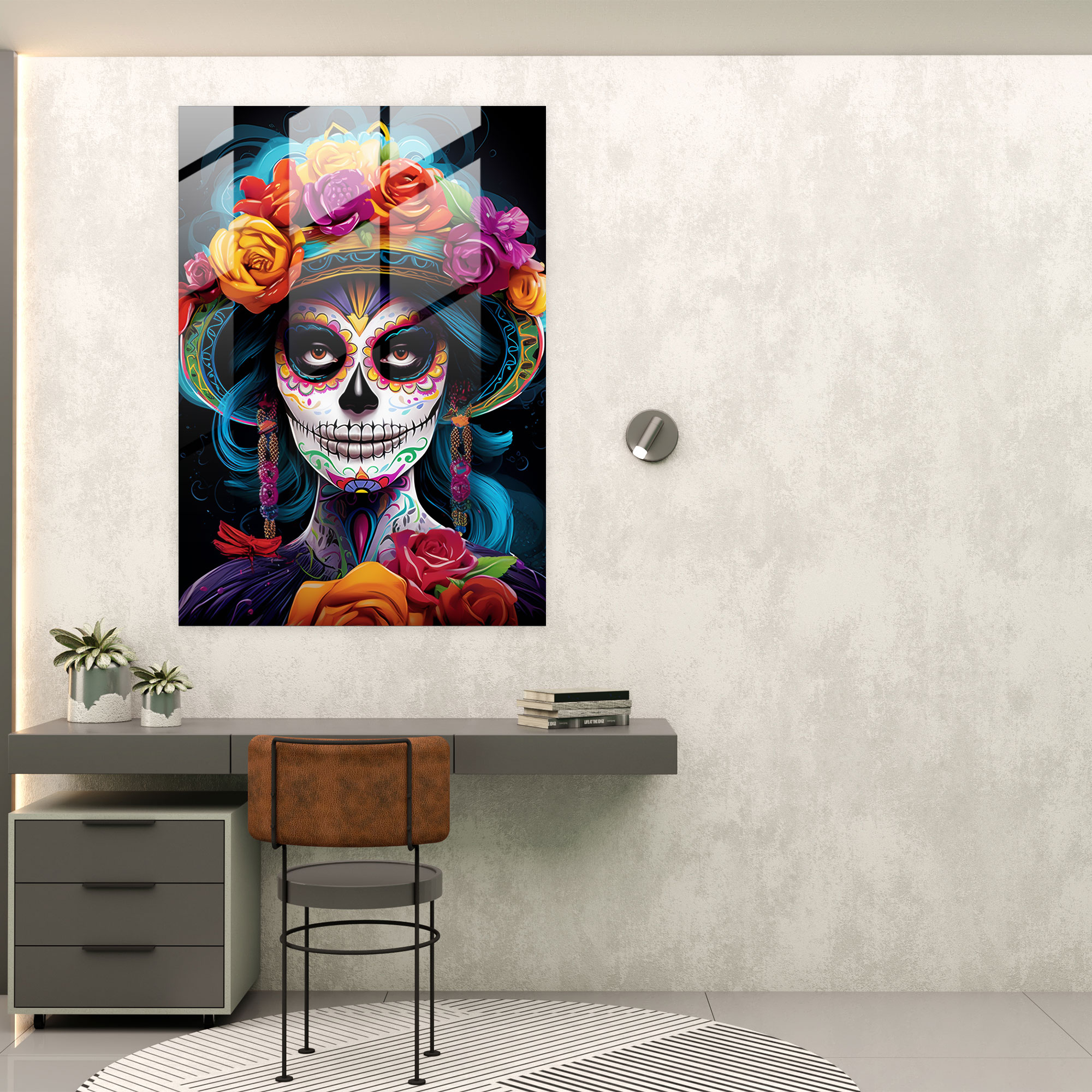 Bold La Calavera Catrina Glass Print - Los Muertos, Wall Decoration, Home Decoration, Glass Art