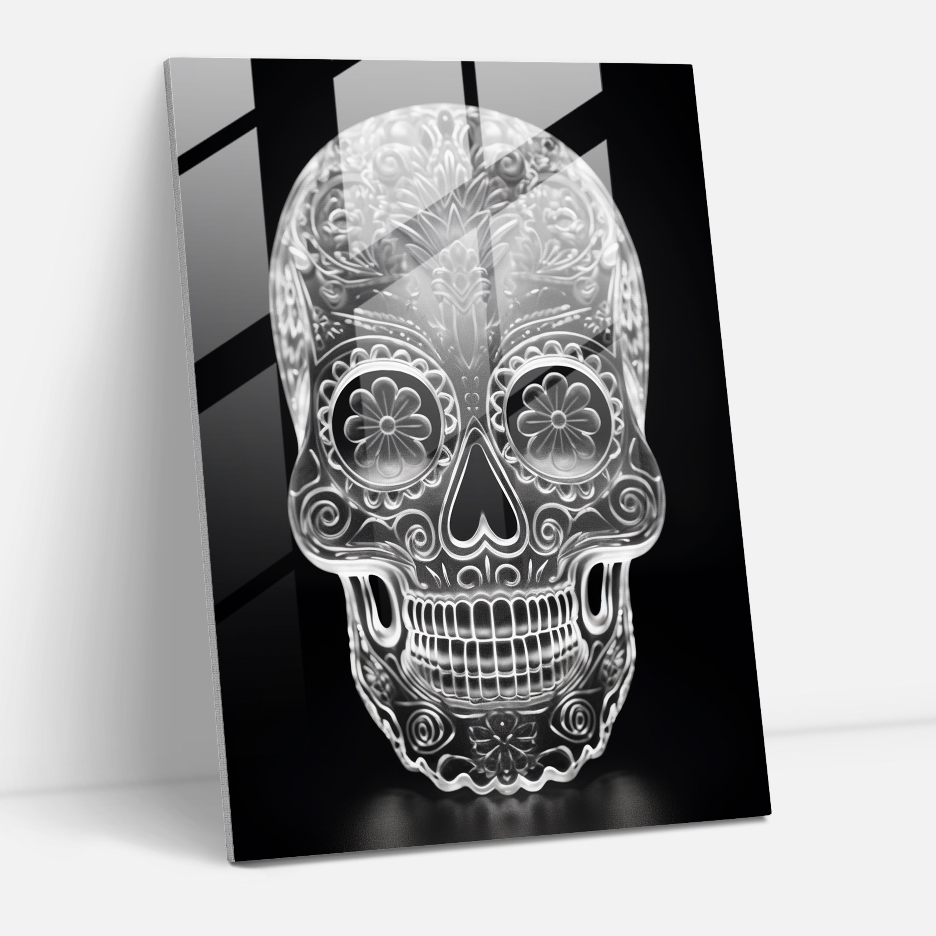 Refined Sugar Skull Glass Print - Los Muertos, Glass Art, Glass Print, Home Decoration