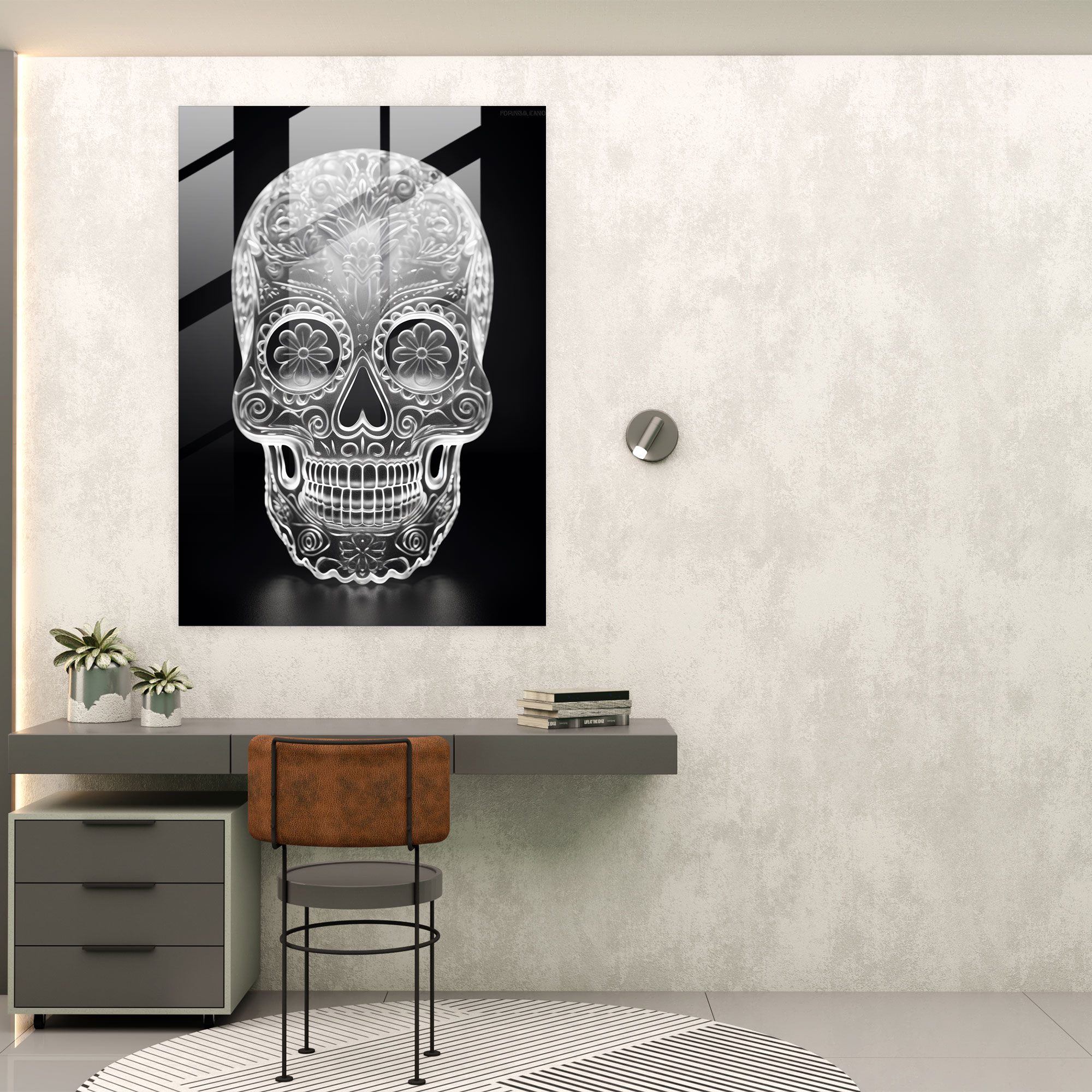 Refined Sugar Skull Glass Print - Los Muertos, Glass Art, Glass Print, Home Decoration