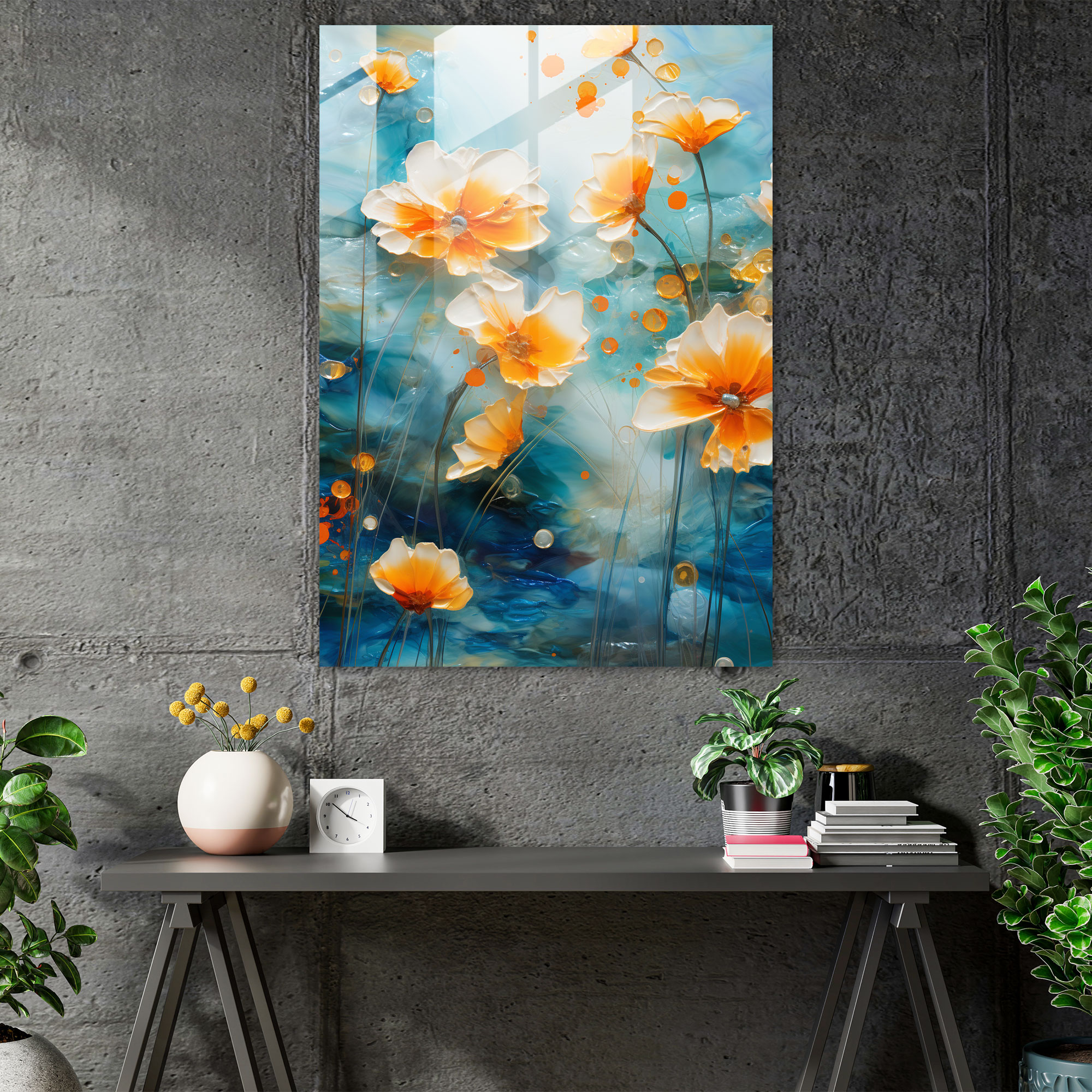 Marigold Landscapes Glass Print - Los Muertos, Impressionist, Vibrant And Expressive Portrayal, Marigold-Filled Landscapes