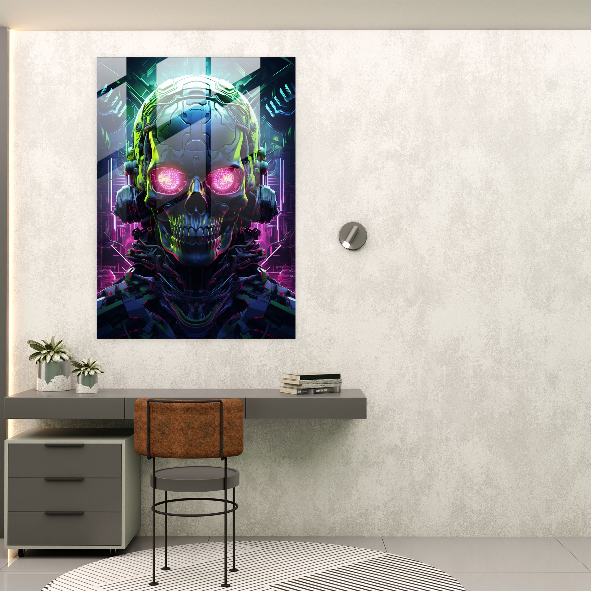 Cyberpunk Neon Skull Glass Print - Los Muertos, Glass Wall Art, Cyberpunk, Modern Art