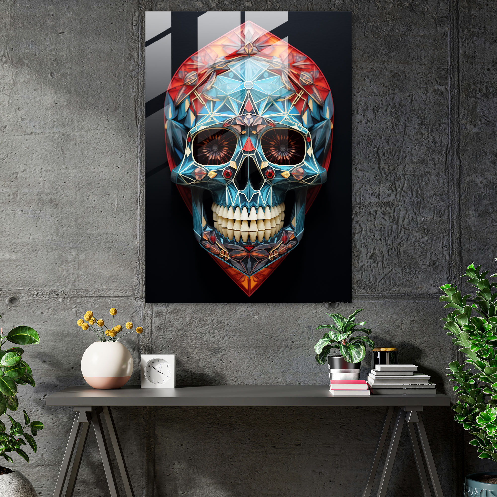 Los Muertos Geometrik Cam Tablo - Duvar Dekorasyonu için Los Muertos Temalı Cam Duvar Sanatı