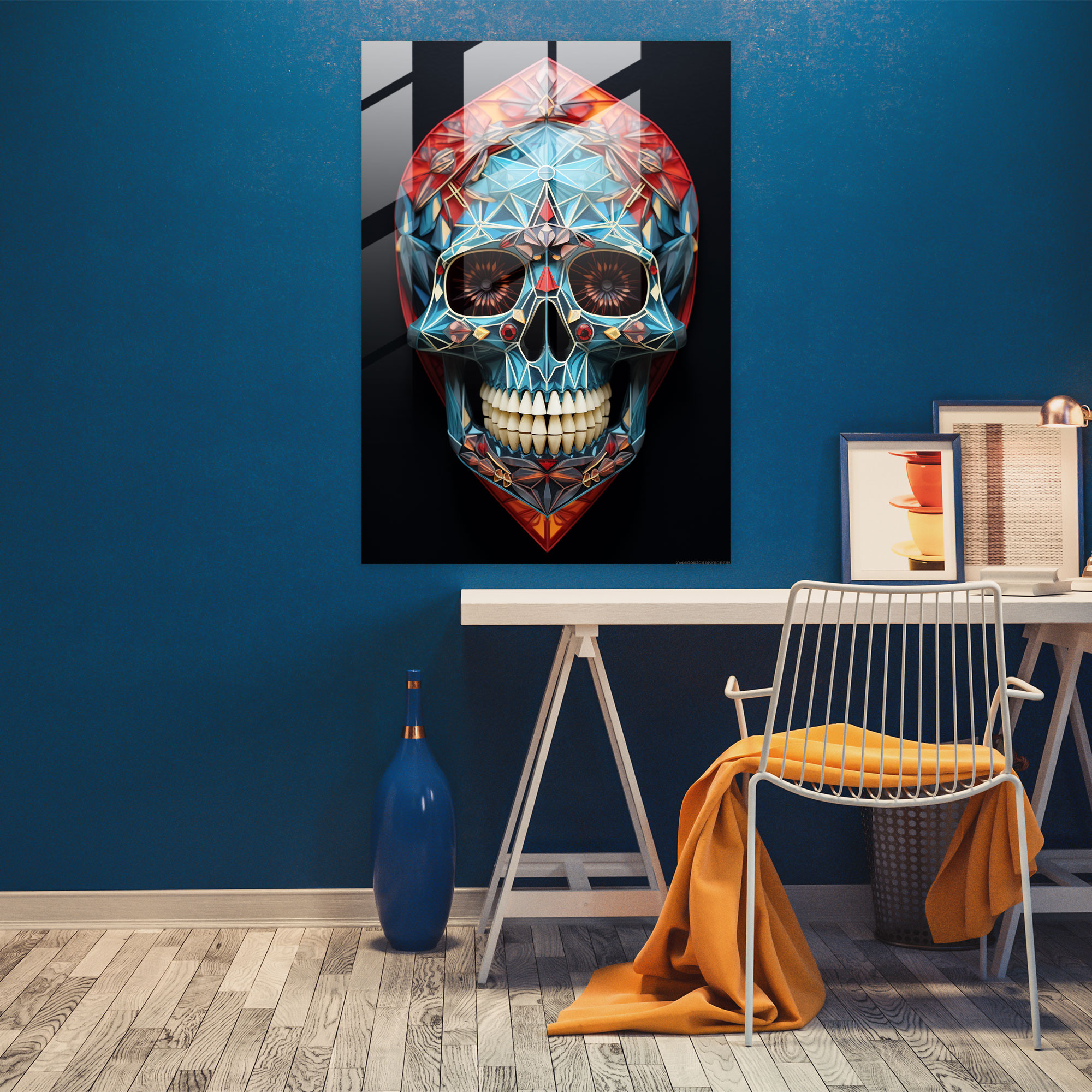 Los Muertos Geometrik Cam Tablo - Duvar Dekorasyonu için Los Muertos Temalı Cam Duvar Sanatı