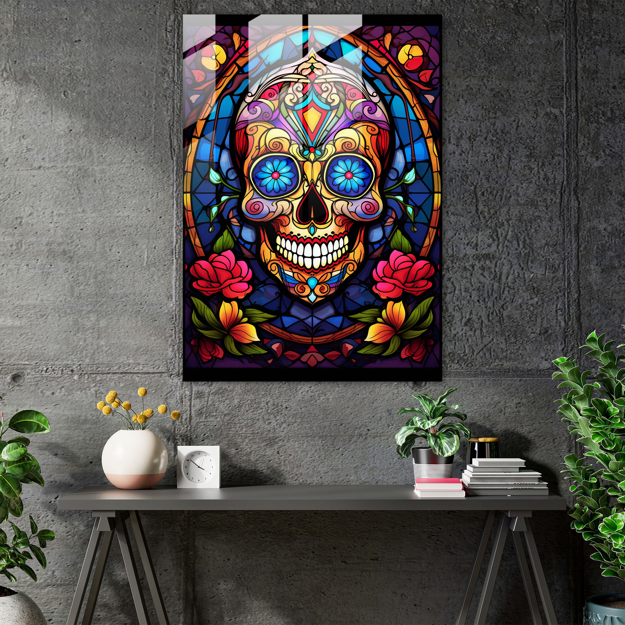 Los Muertos Glass Wall Art - Los Muertos, Wall Decoration, Los Muertos, Sugar Skull