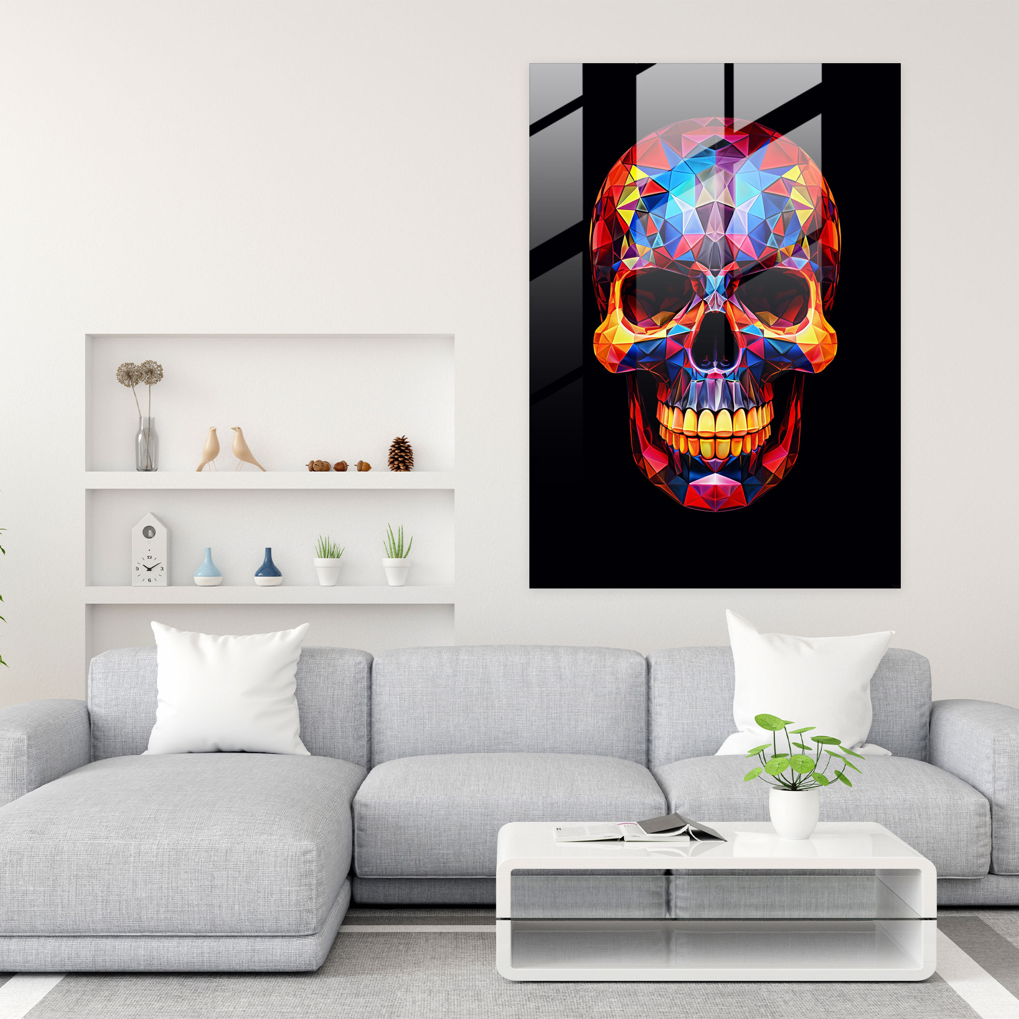 Los Muertos Geometrik Cam Tablo - Canlı iskelet şekilleri Ev Dekorasyonu Duvar Dekorasyonu