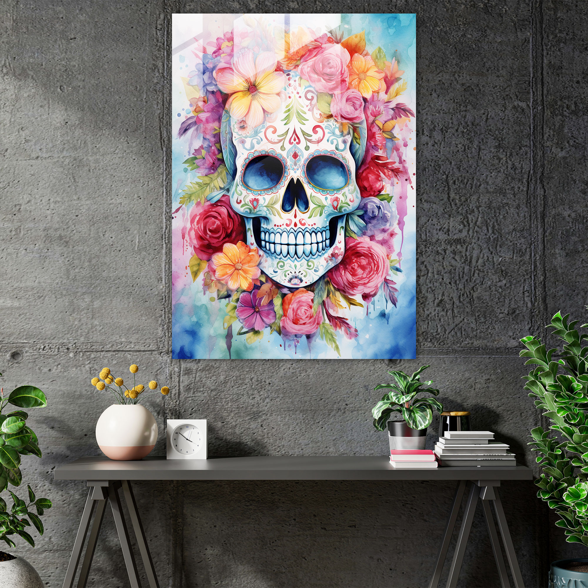 Los Muertos Glass Print - Los Muertos, Sugar Skull, Wall Decoration, Glass Print