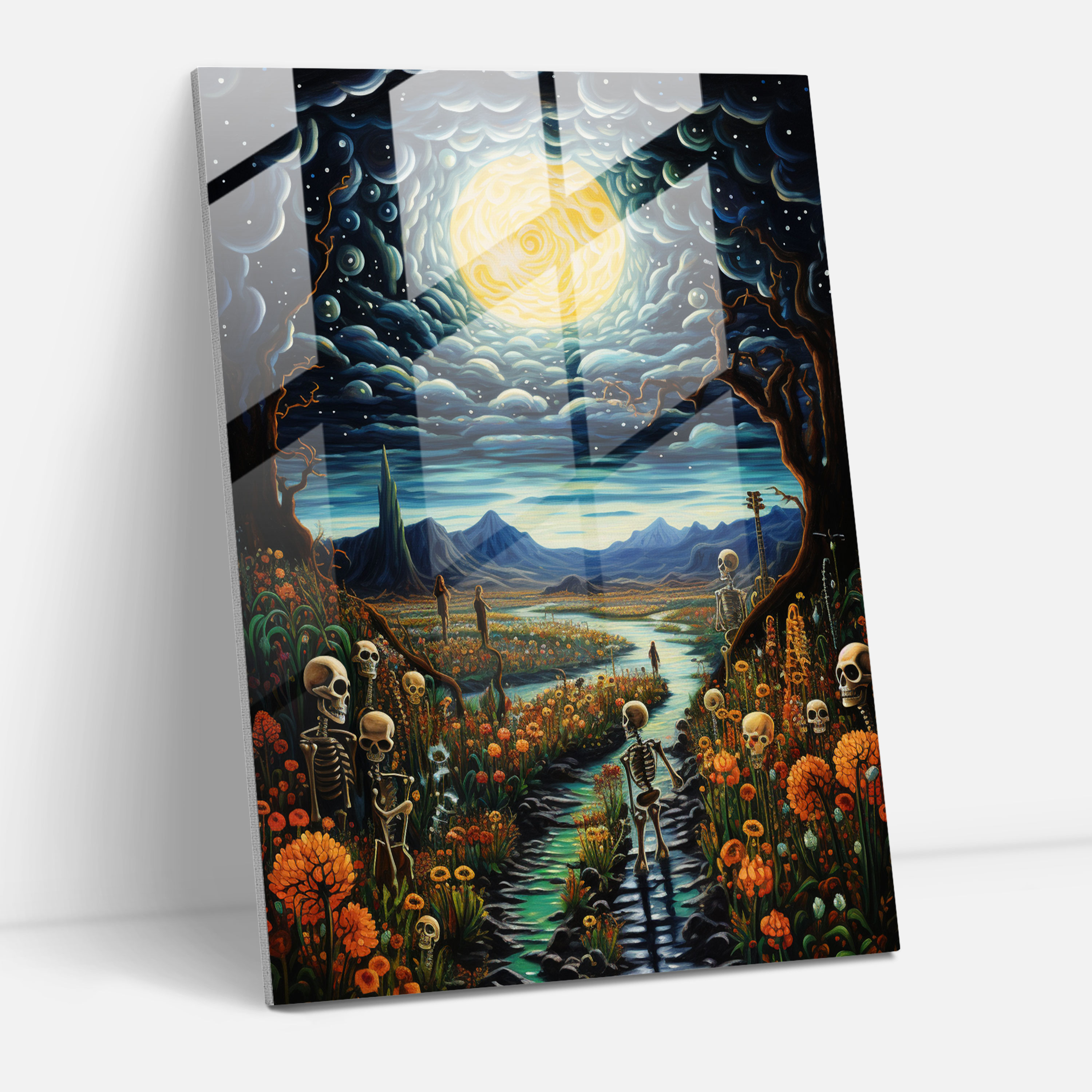 Los Muertos Home Decoration - Los Muertos, Moonlit Sky, Magic, Glass Art