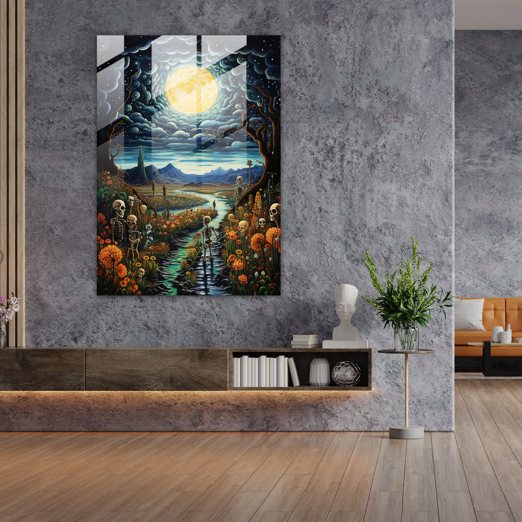 Los Muertos Home Decoration - Los Muertos, Moonlit Sky, Magic, Glass Art