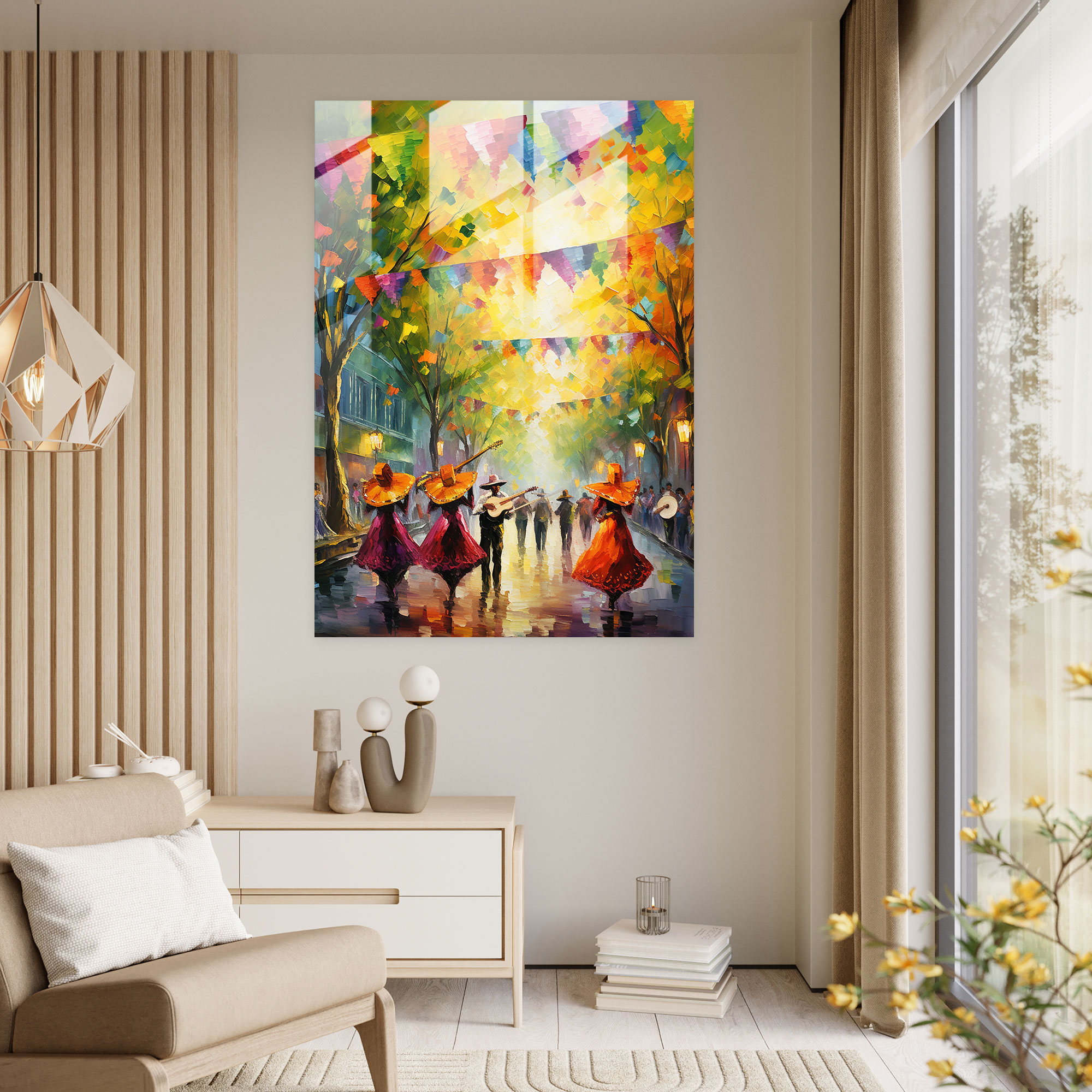 Los Muertos Modern Art - Los Muertos, Home Decoration, Joyous Atmosphere, Glass Wall Art